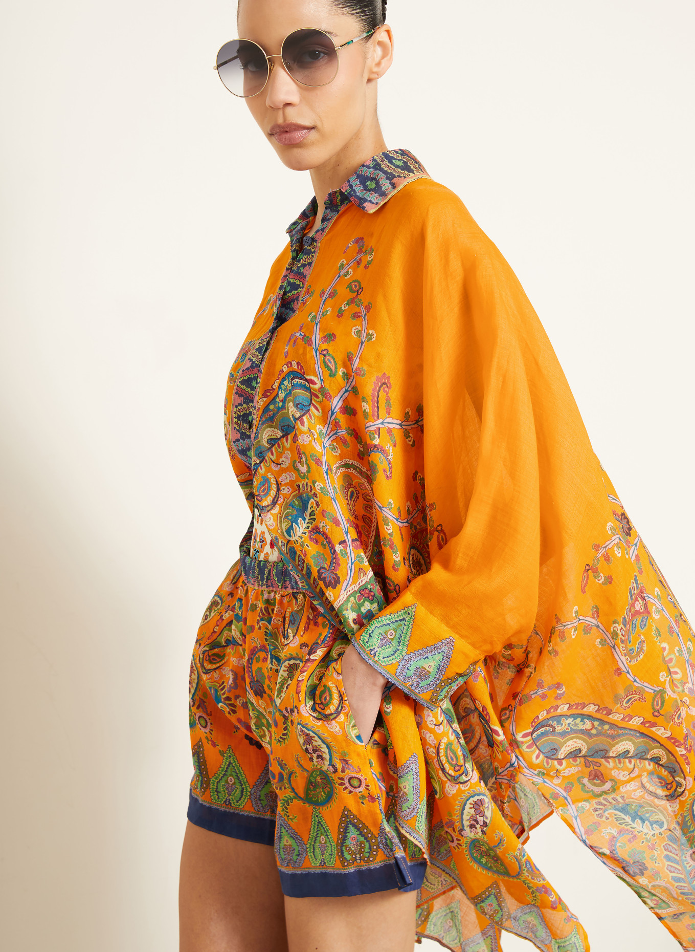 ETRO Hemdbluse mit 3/4-Arm: ORANGE / ROSA / BLAU