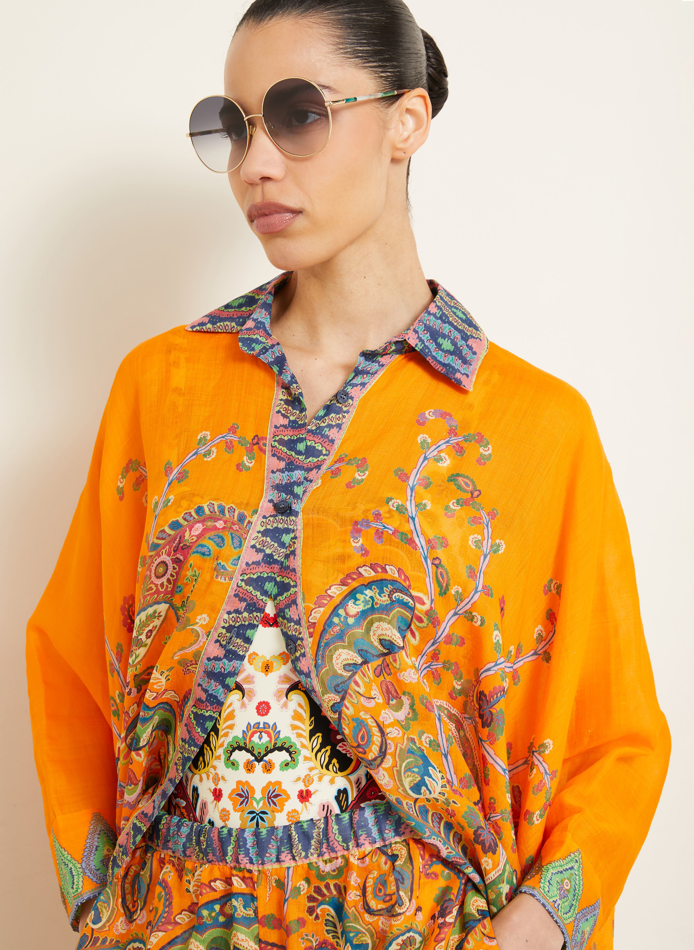 ETRO Hemdbluse mit 3/4-Arm: ORANGE / ROSA / BLAU