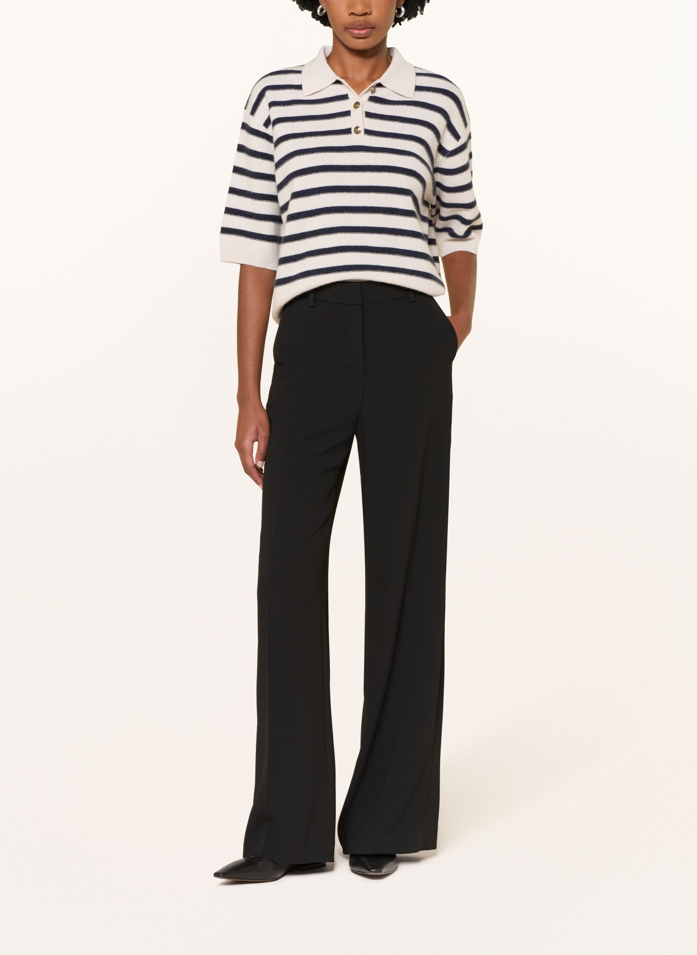 LUISA CERANO Polo en maille: CRÈME / BLEU FONCÉ