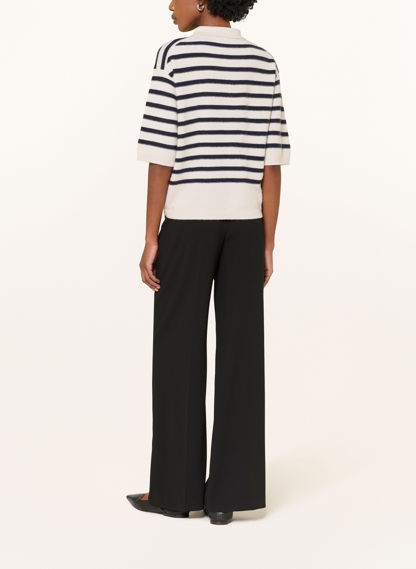 LUISA CERANO Polo en maille: CRÈME / BLEU FONCÉ