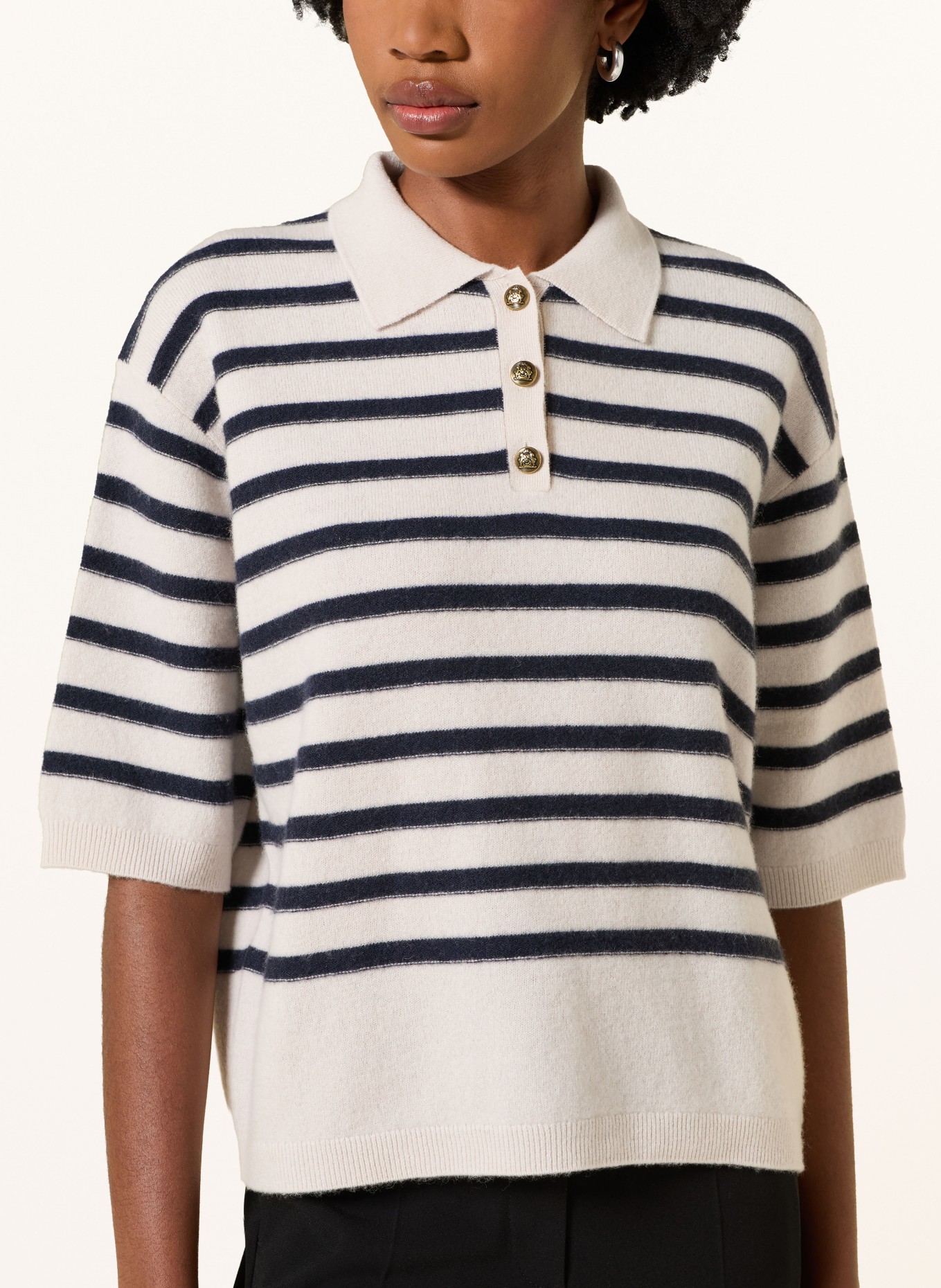 LUISA CERANO Polo en maille: CRÈME / BLEU FONCÉ