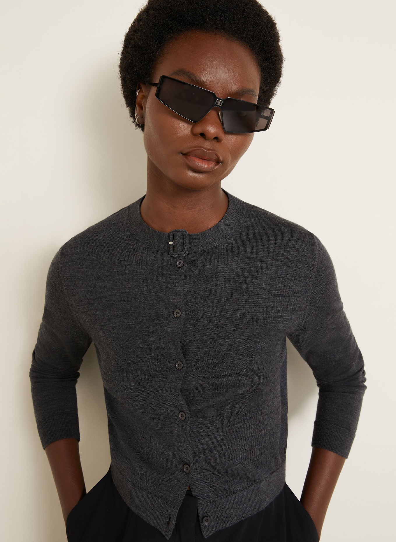 Courrèges Strickjacke aus Merinowolle: DUNKELGRAU