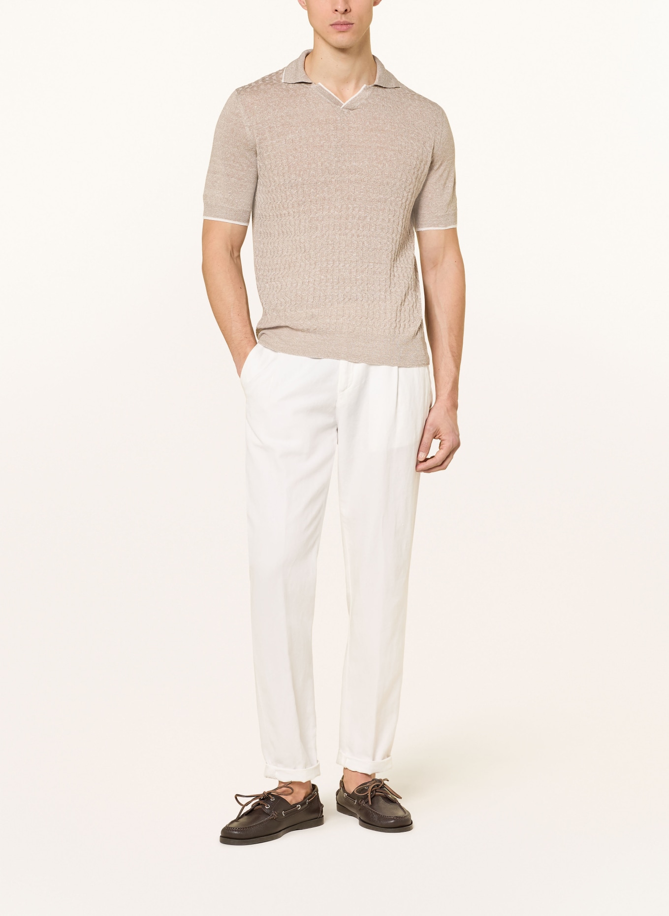 FEDELI Strick-Poloshirt: BEIGE