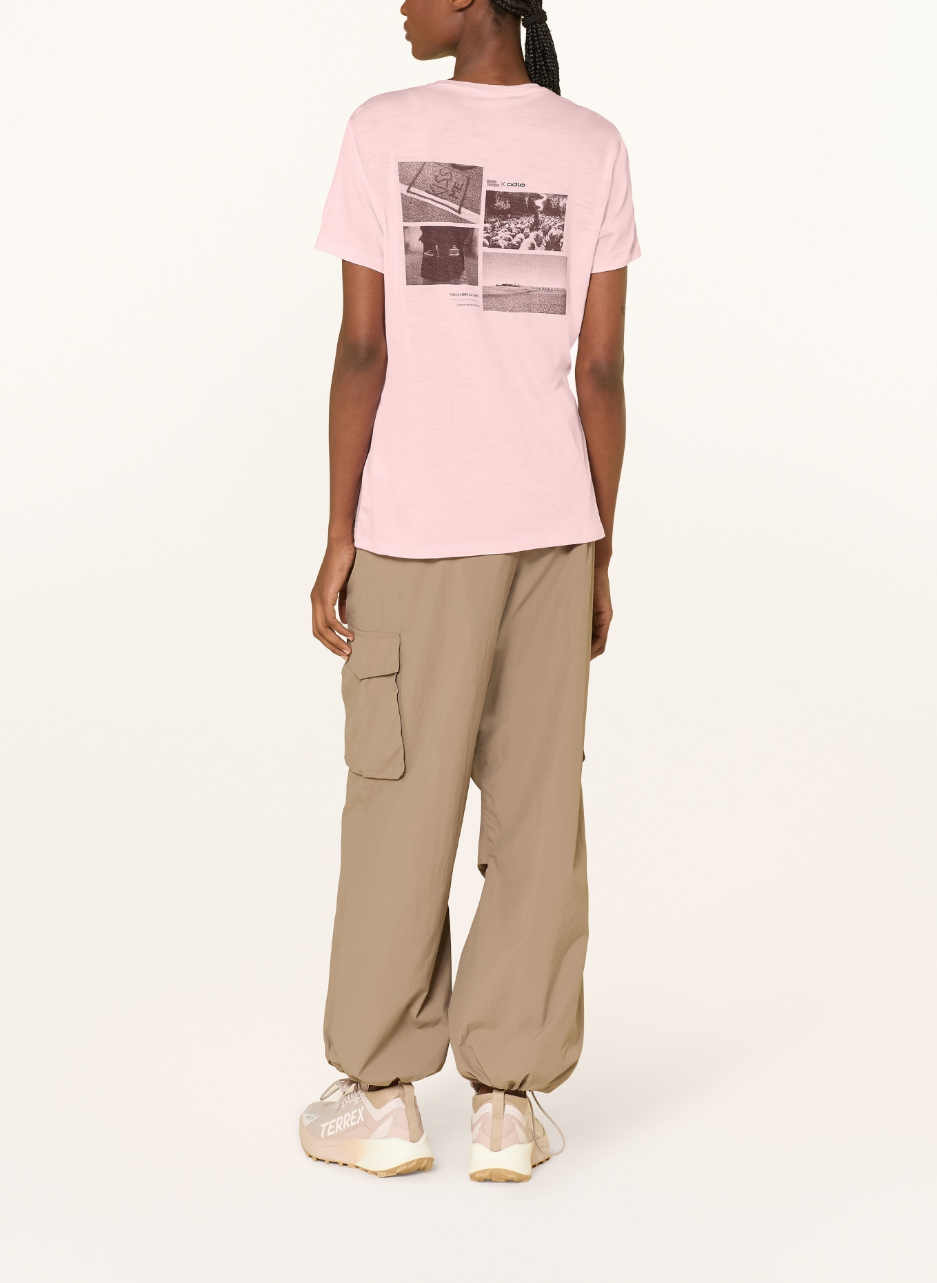 odlo T-Shirt POSTCARDS aus Merinowolle: ROSA / SCHWARZ