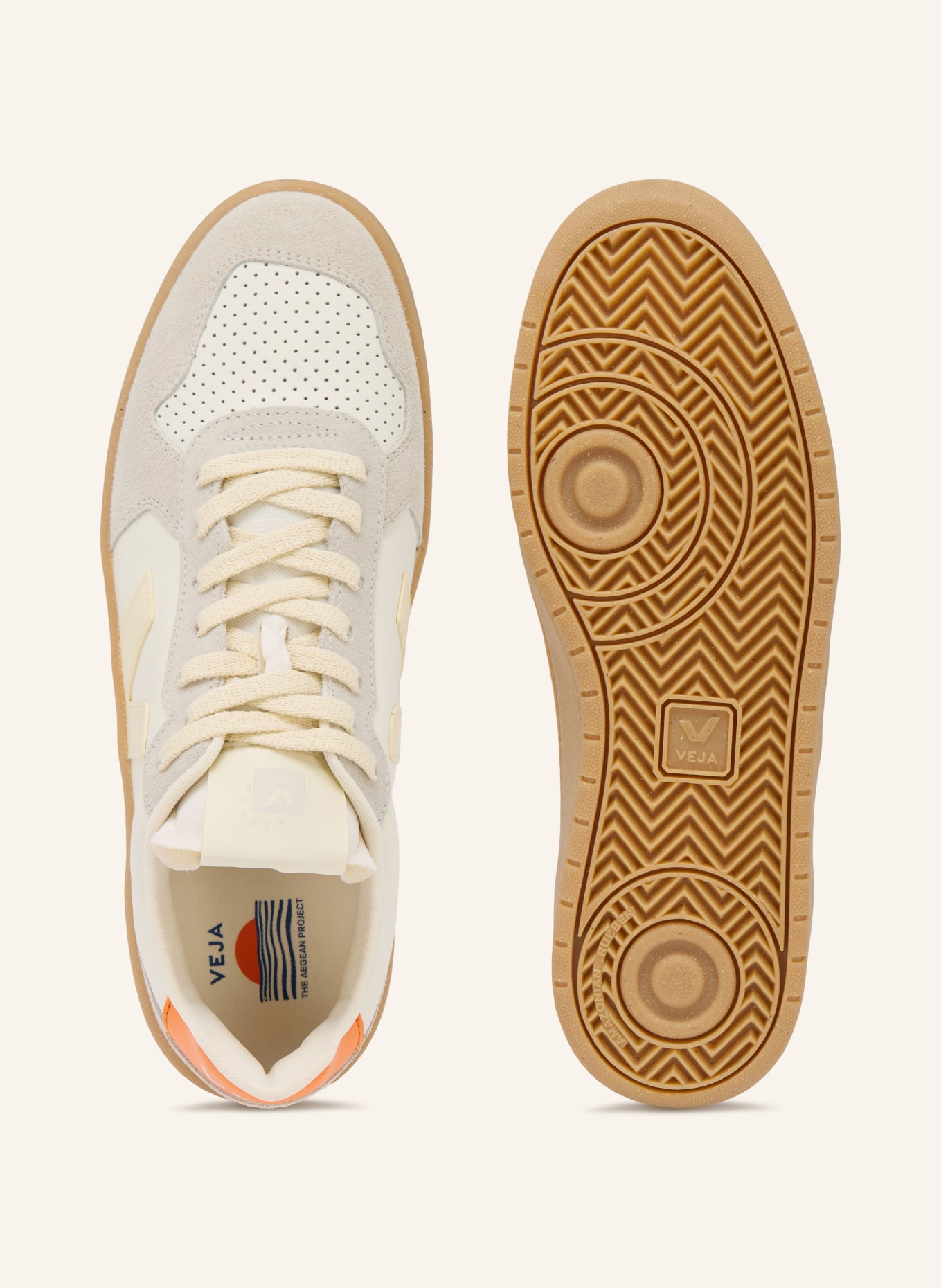 VEJA Sneaker V-82: ECRU / HELLGRAU / ORANGE