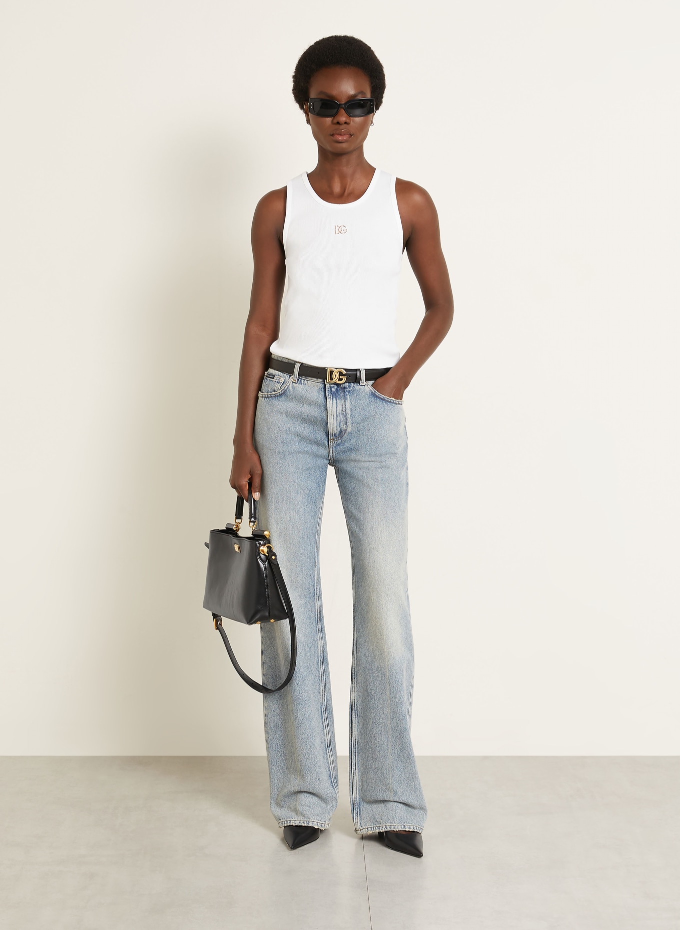 DOLCE & GABBANA Top mit Schmucksteinen: WEISS / GOLD