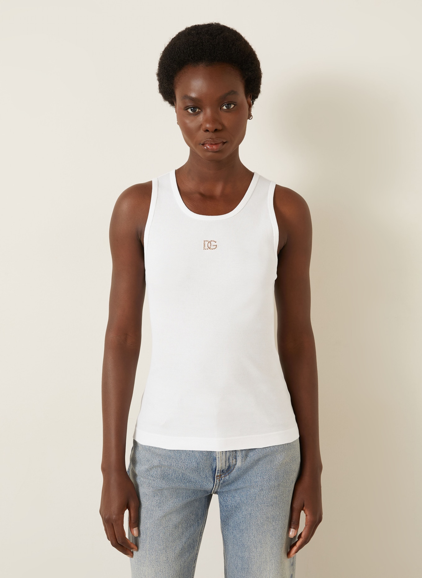 DOLCE & GABBANA Top mit Schmucksteinen: WEISS / GOLD