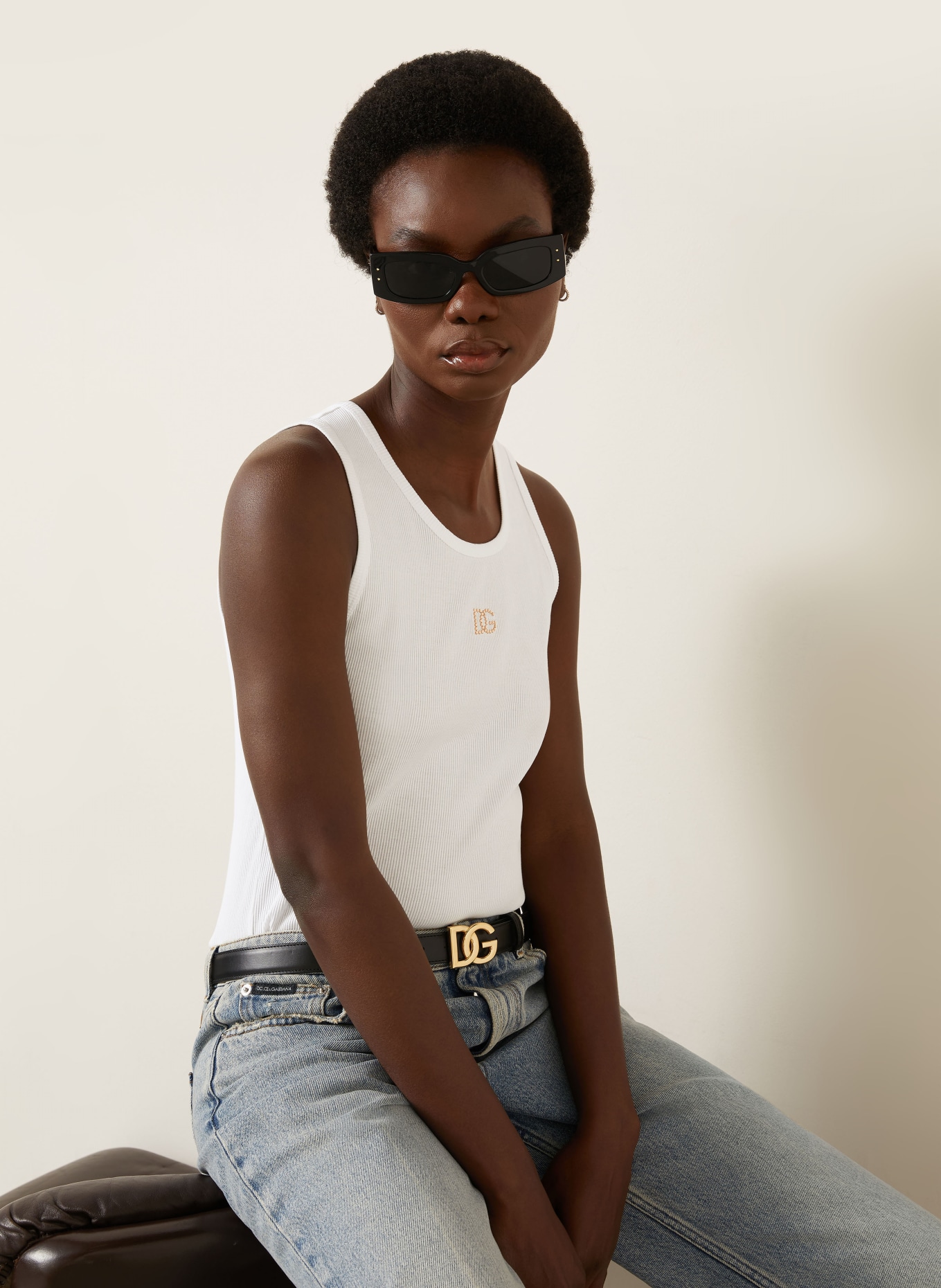 DOLCE & GABBANA Top mit Schmucksteinen: WEISS / GOLD