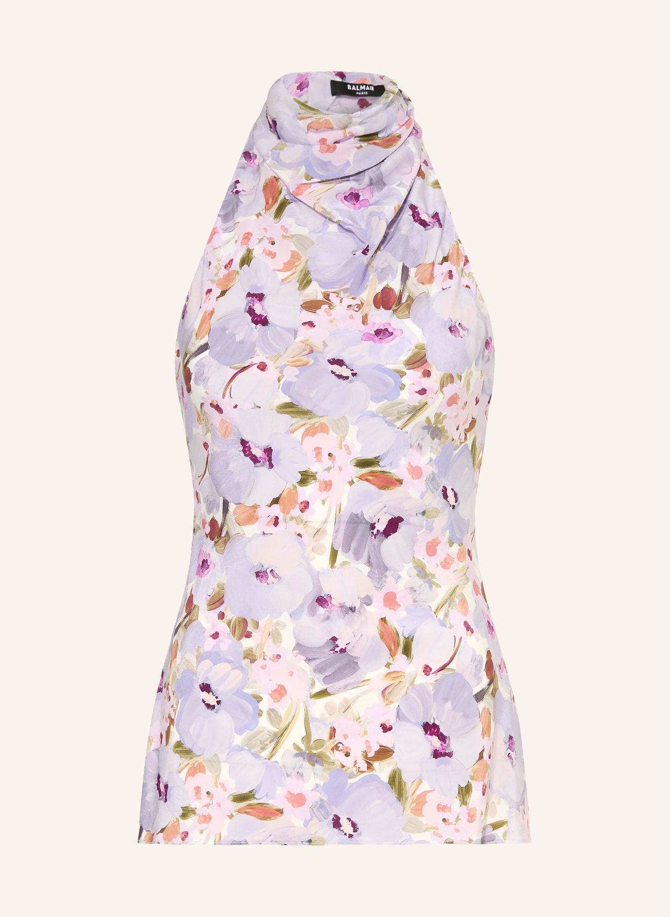 BALMAIN Blusentop aus Seide: HELLLILA / CREME / DUNKELLILA