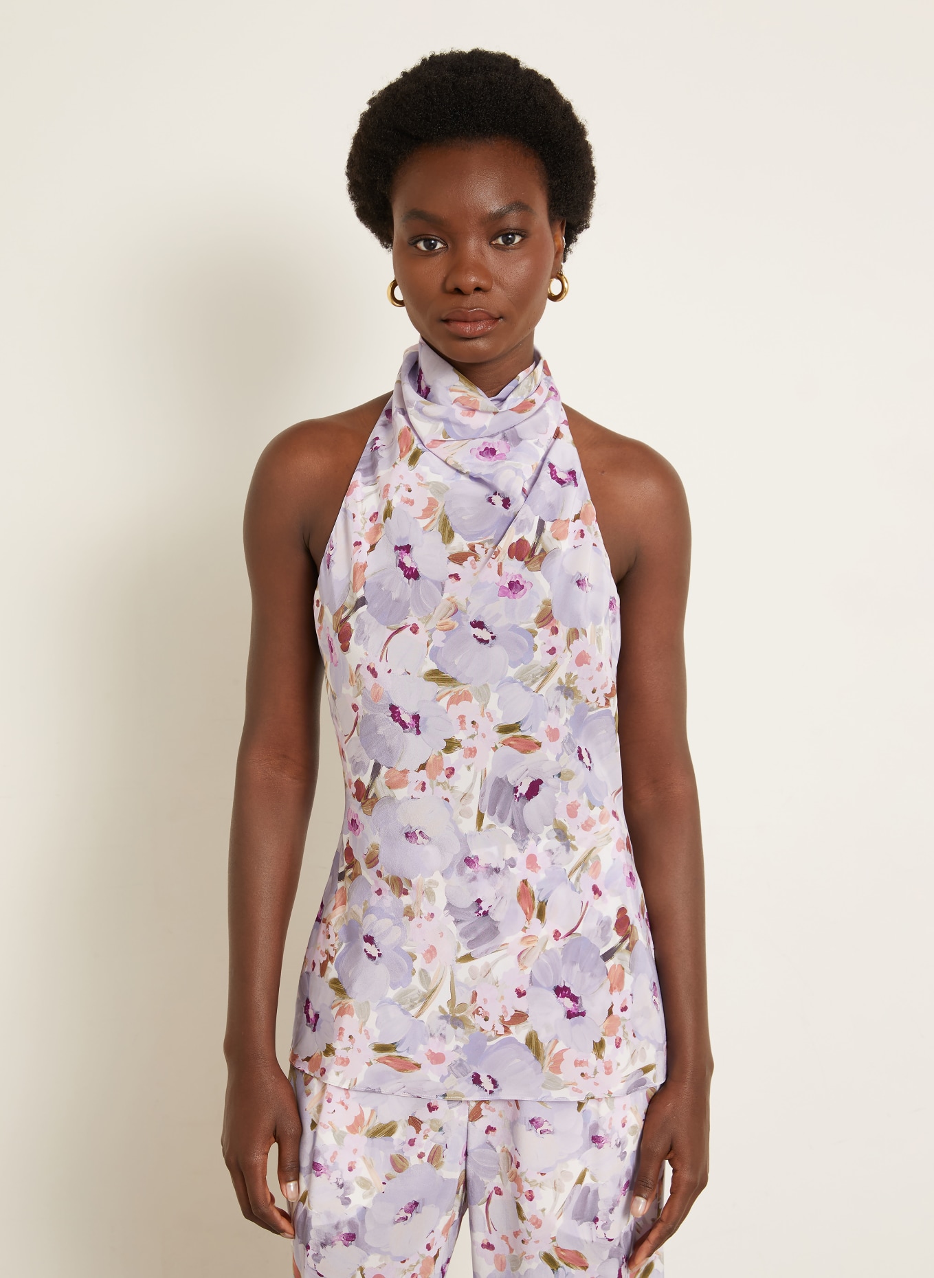 BALMAIN Blusentop aus Seide: HELLLILA / CREME / DUNKELLILA