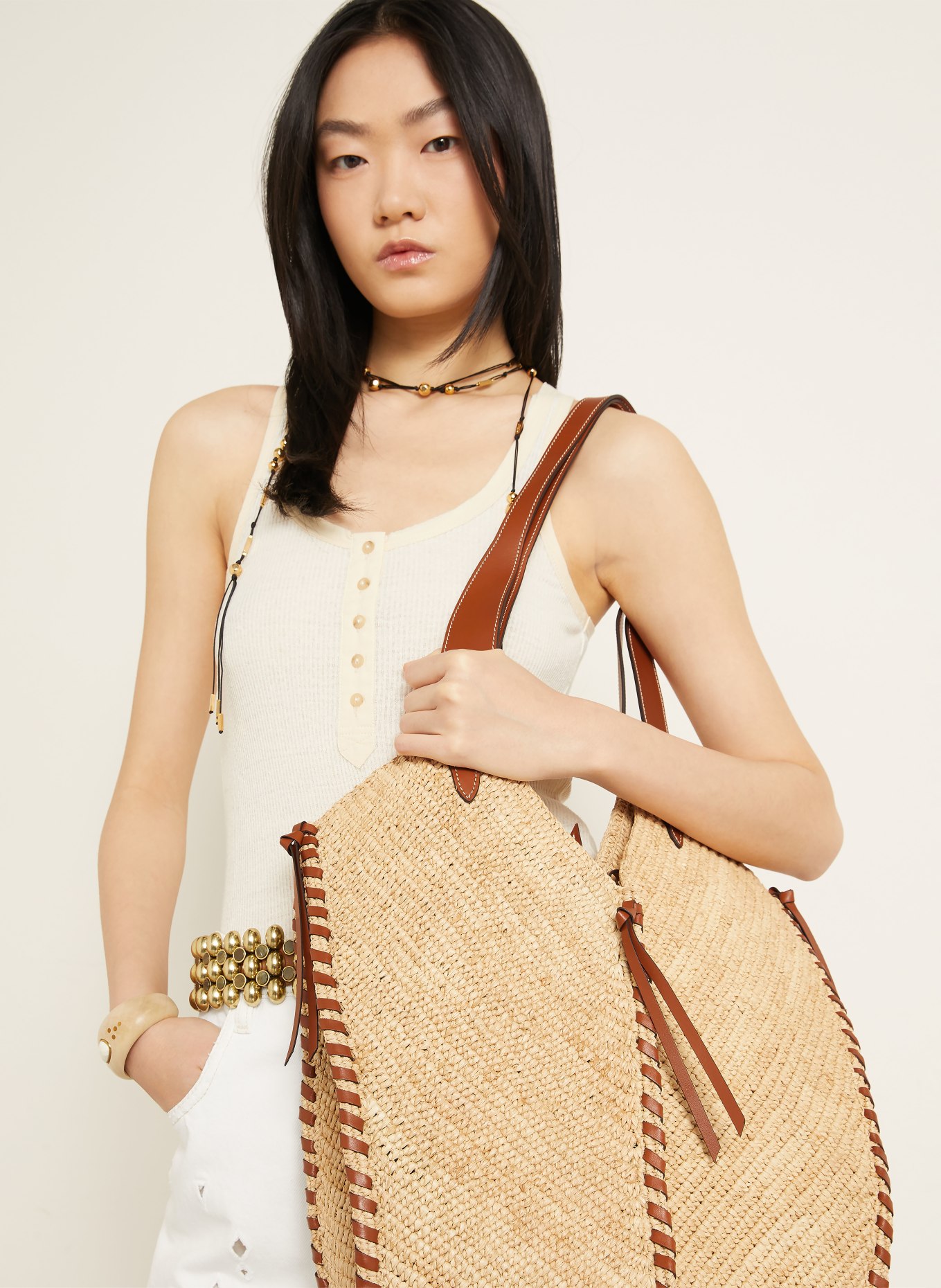 ISABEL MARANT Shopper TAMPA: BEIGE / GOUD / BRUIN