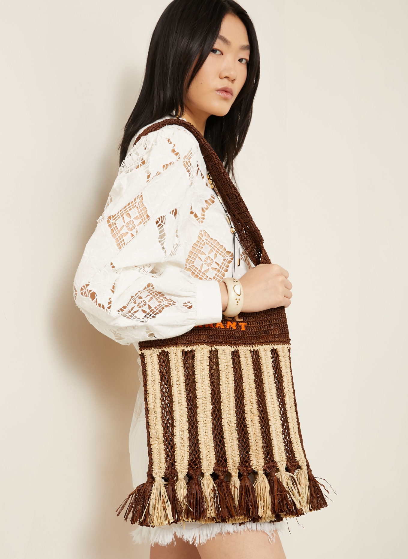 ISABEL MARANT Sac à bandoulière PRAIA SMALL: MARRON / BEIGE