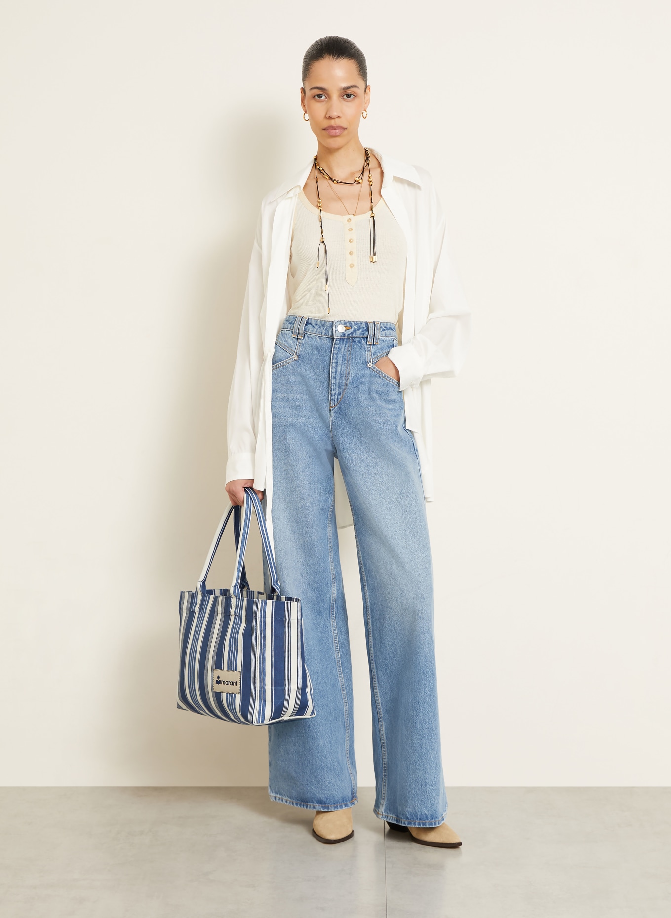 ISABEL MARANT Shopper YENKY: CRÈME / ZILVER / BLAUW