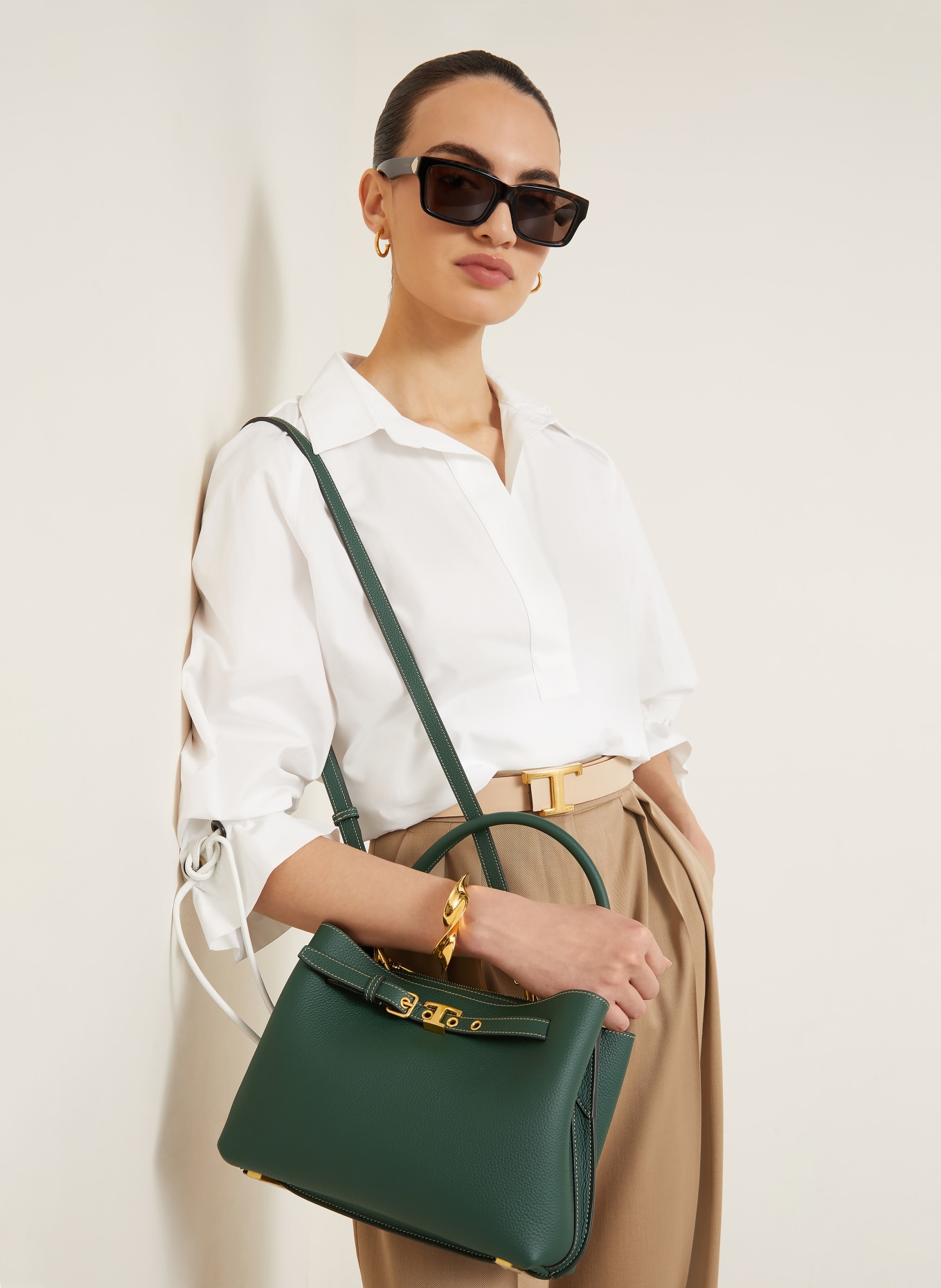 TOD'S Handtas TIM: DONKERGROEN / GOUD