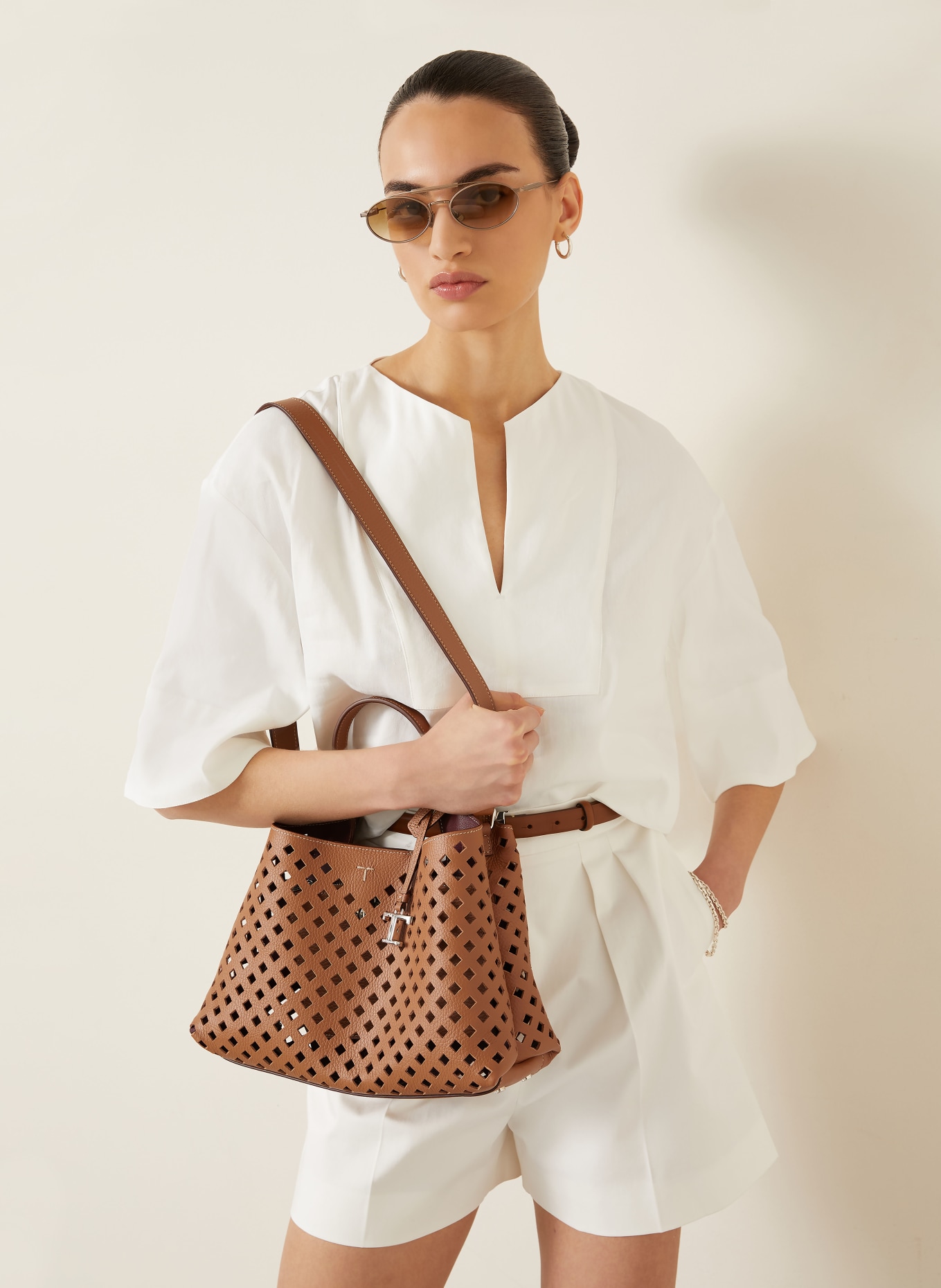 TOD'S Handtas SMALL: BRUIN / ZILVER