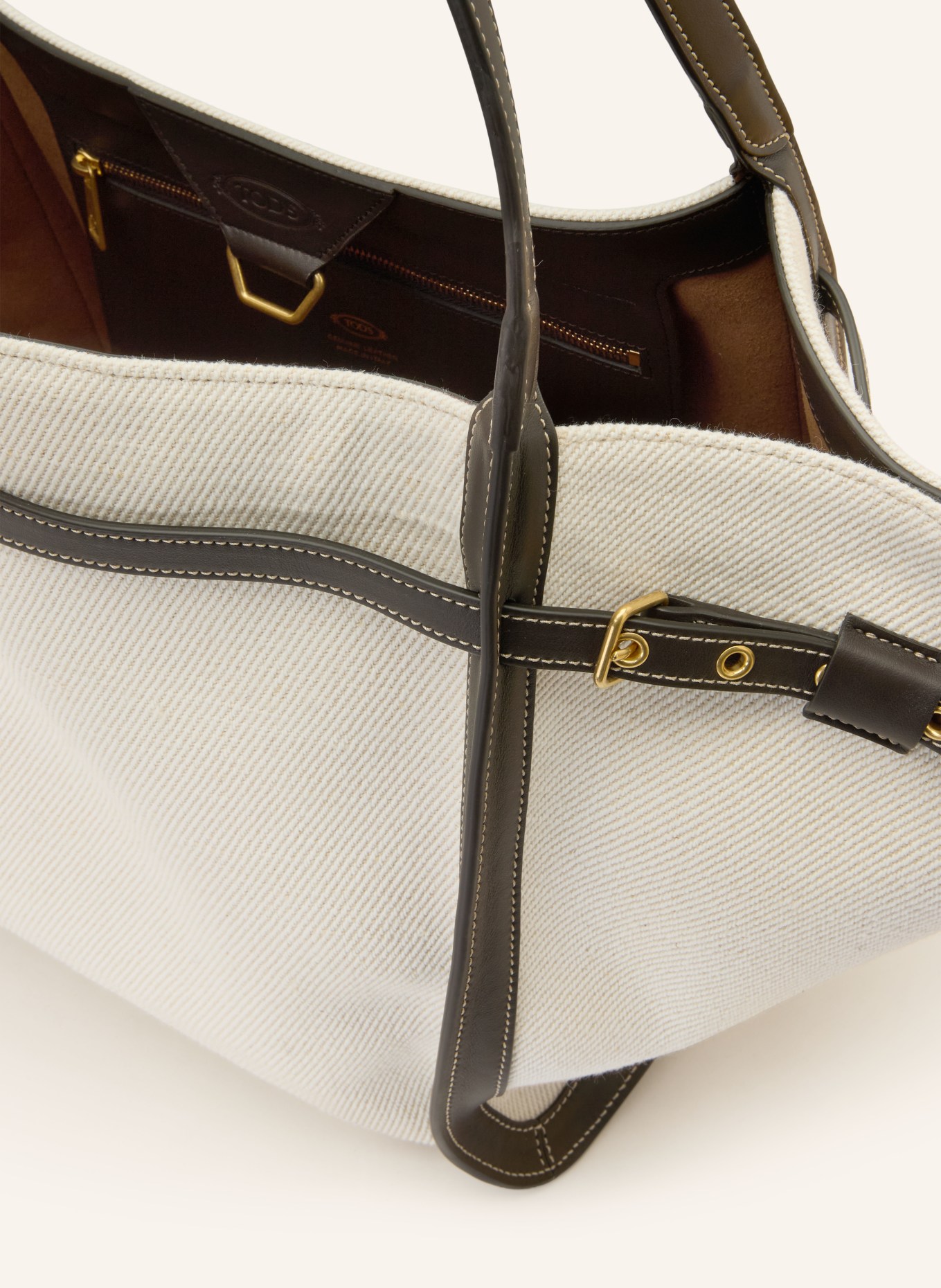 TOD'S Shopper MEDIUM: CREME / SCHWARZ