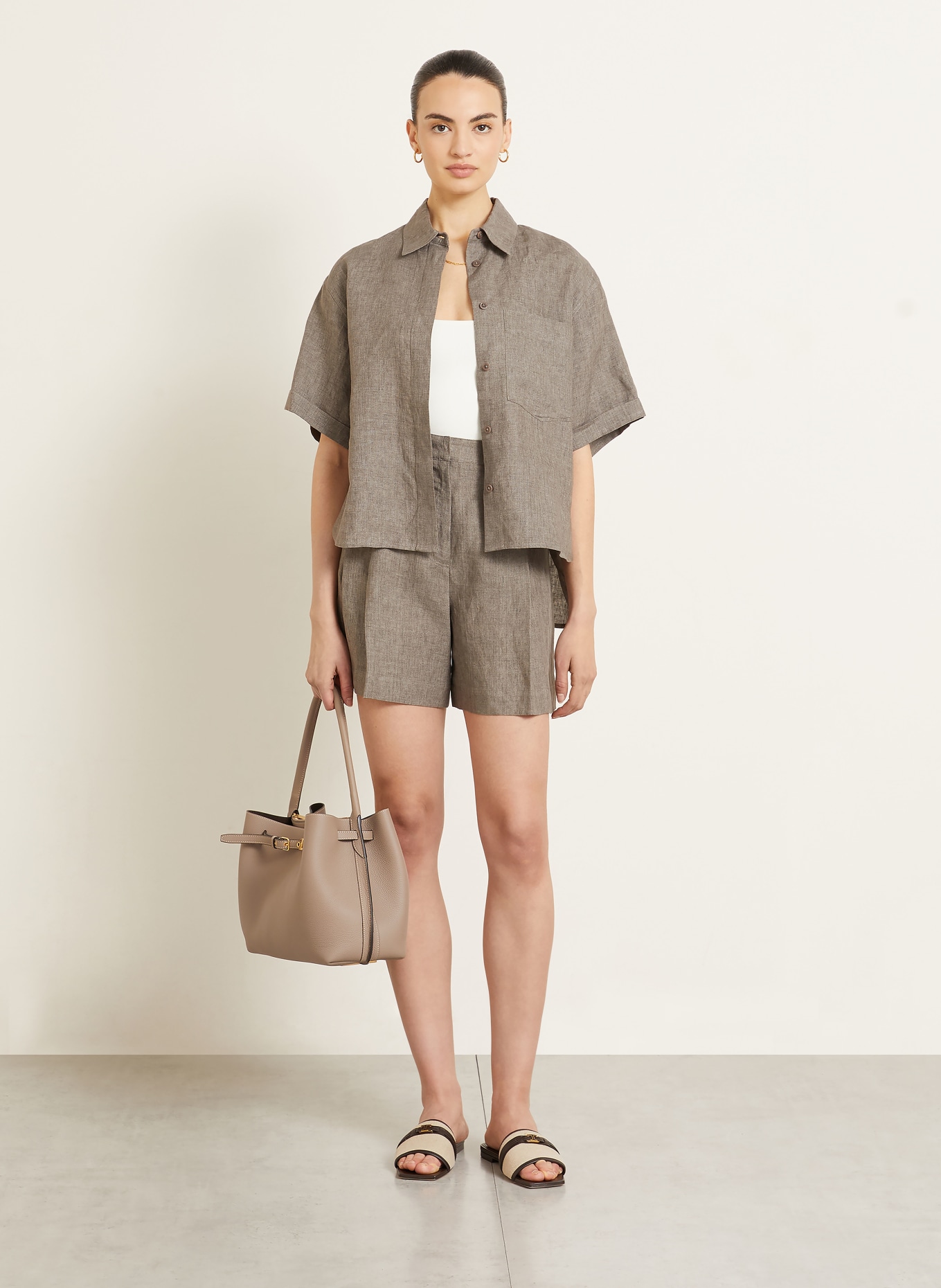 TOD'S Handtas TIM TOP: TAUPE / GOUD