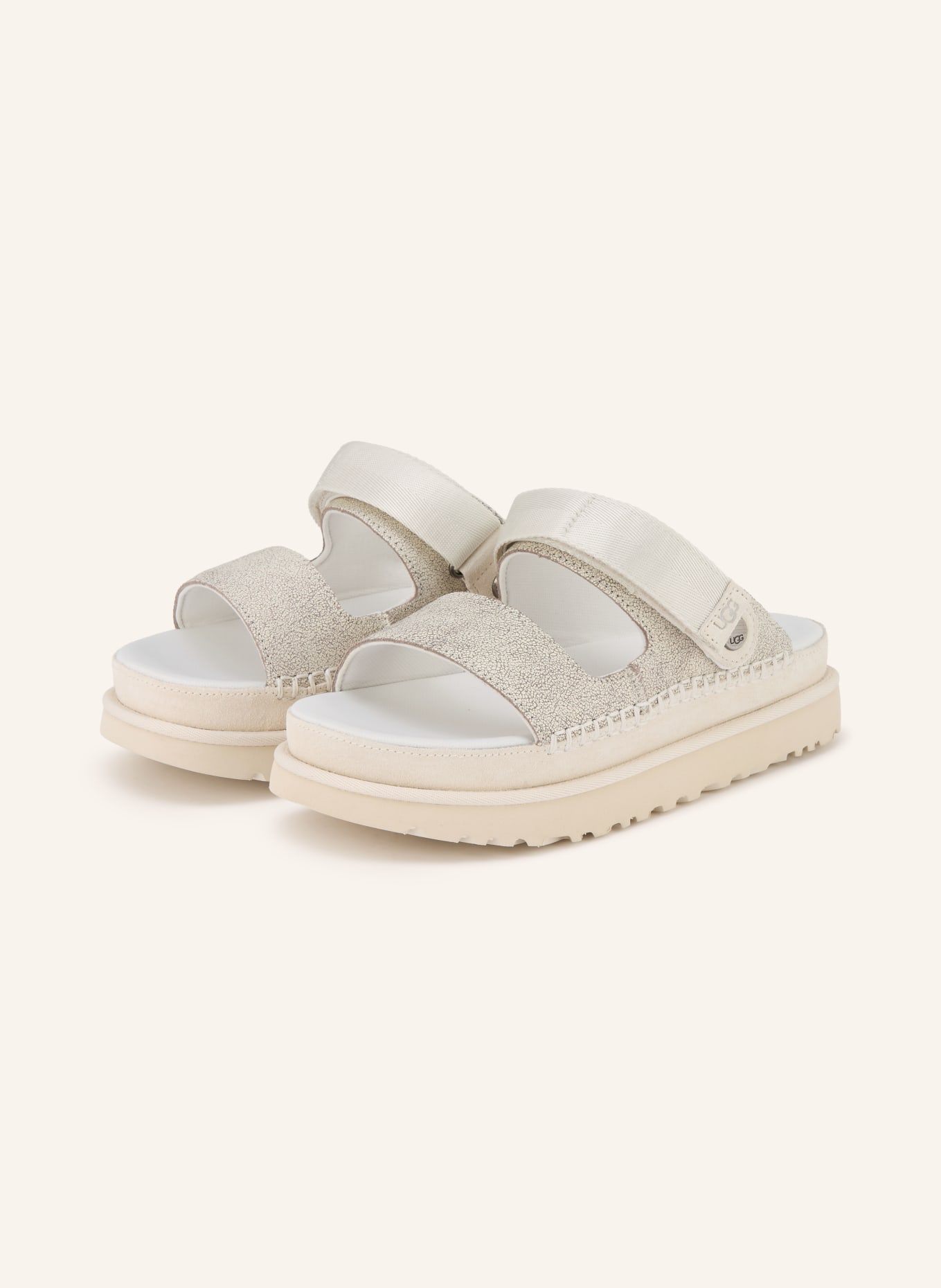 UGG Platformové pantofle GOLDENSTAR CRACKLE GLIDE: BÍLÁ / STŘÍBRNÁ