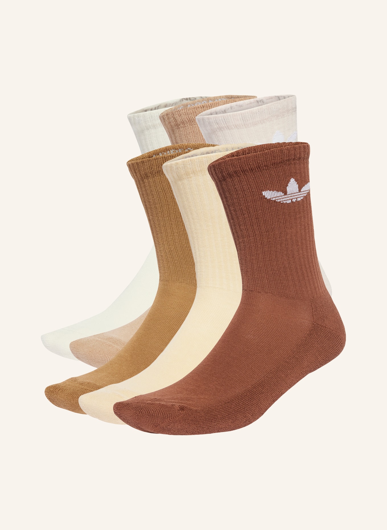 adidas Originals 6er-Pack Socken TREFOIL CUSHION CREW: BRAUN / CAMEL / WEISS