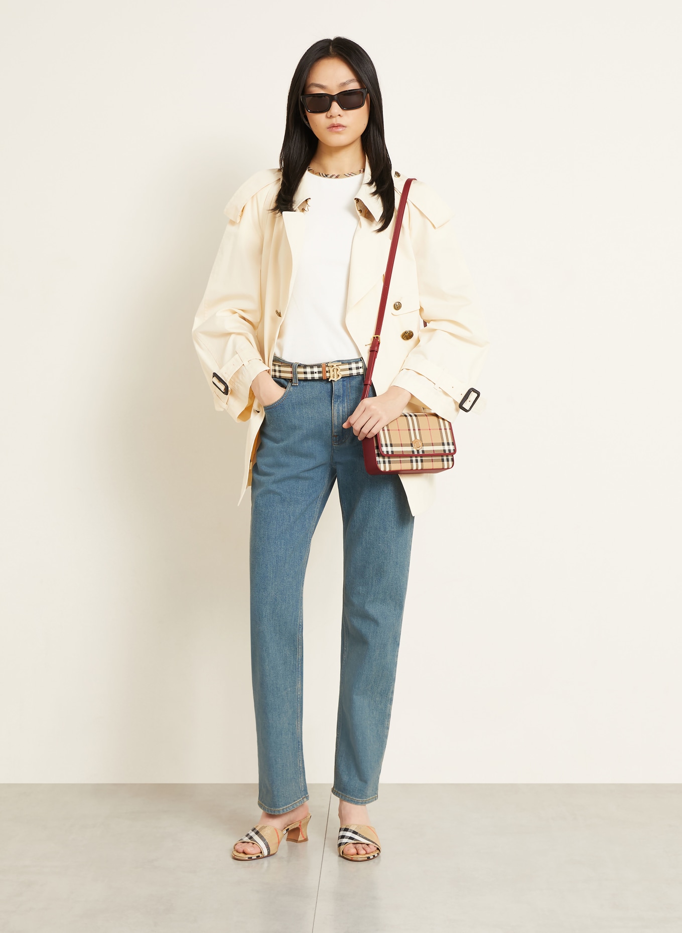 BURBERRY Sac à bandoulière HAMPSHIRE: BEIGE / ROUGE FONCÉ / NOIR