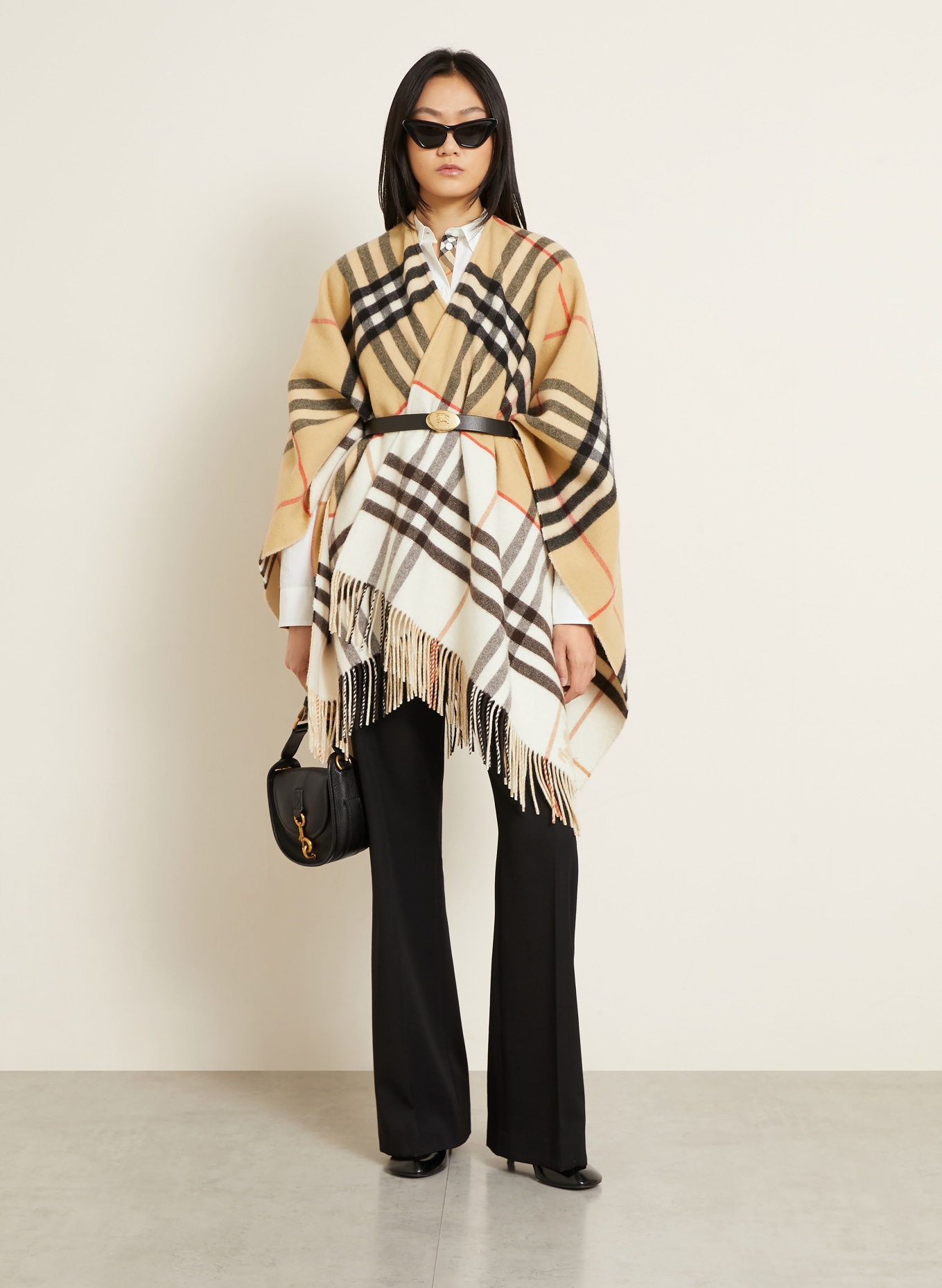 BURBERRY Cape with cashmere: CAMEL / RED / BLACK