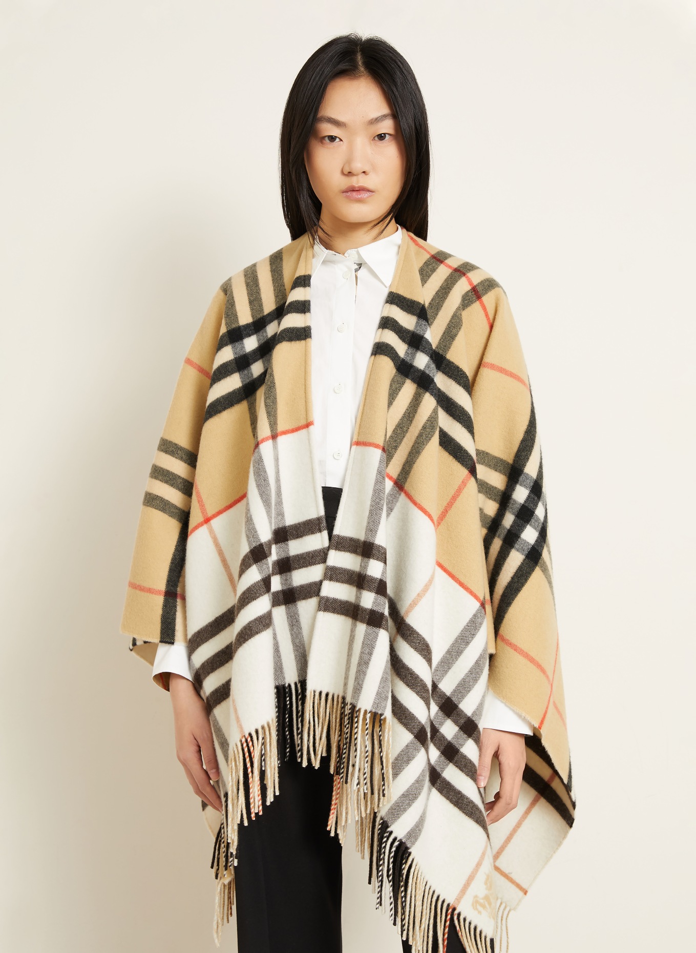 BURBERRY Cape with cashmere: CAMEL / RED / BLACK