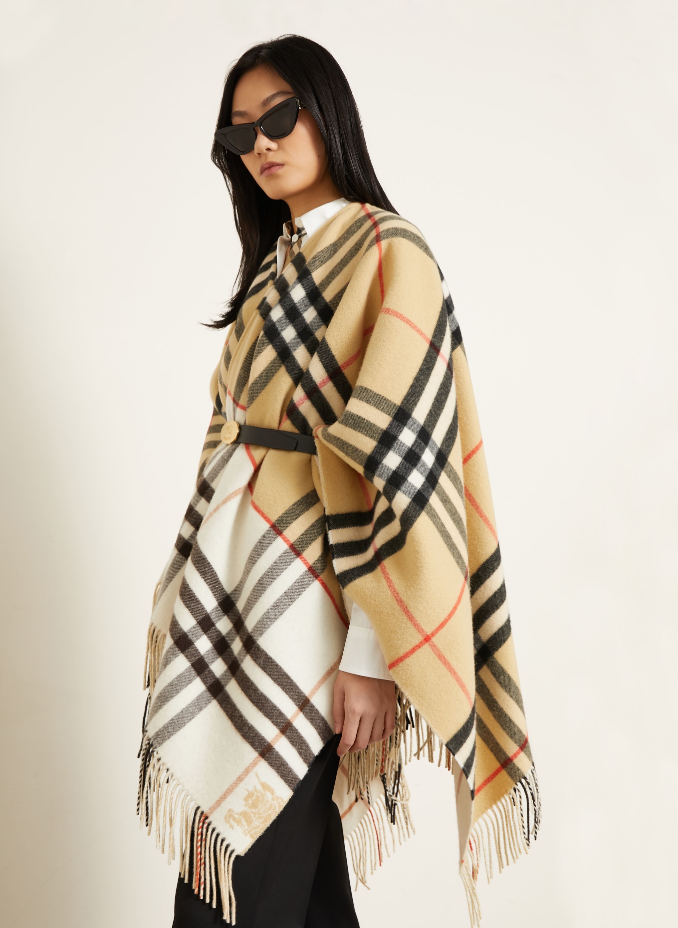 BURBERRY Cape with cashmere: CAMEL / RED / BLACK