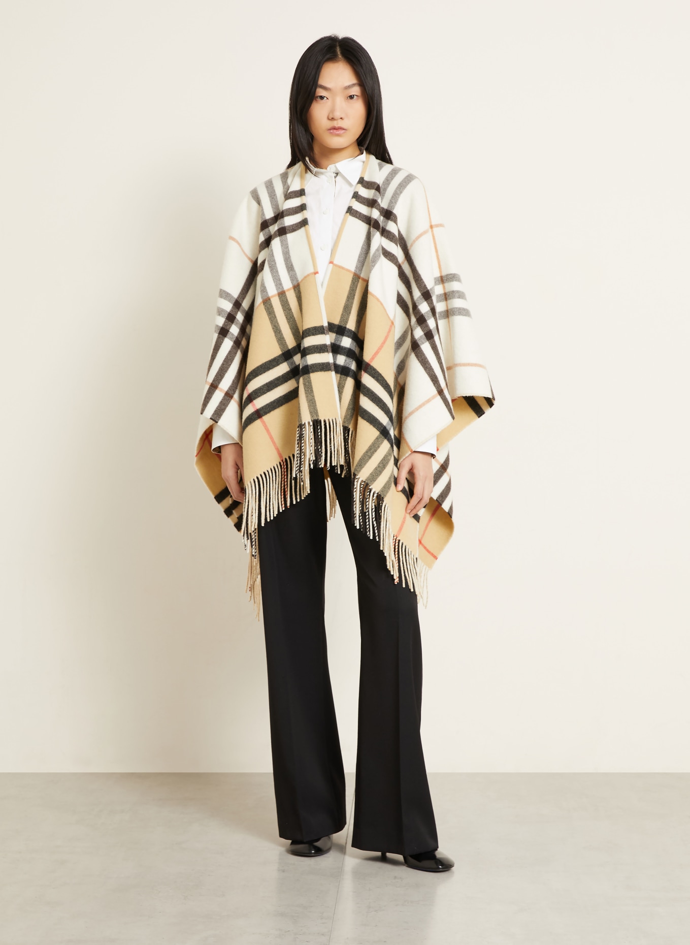 BURBERRY Cape with cashmere: CAMEL / RED / BLACK