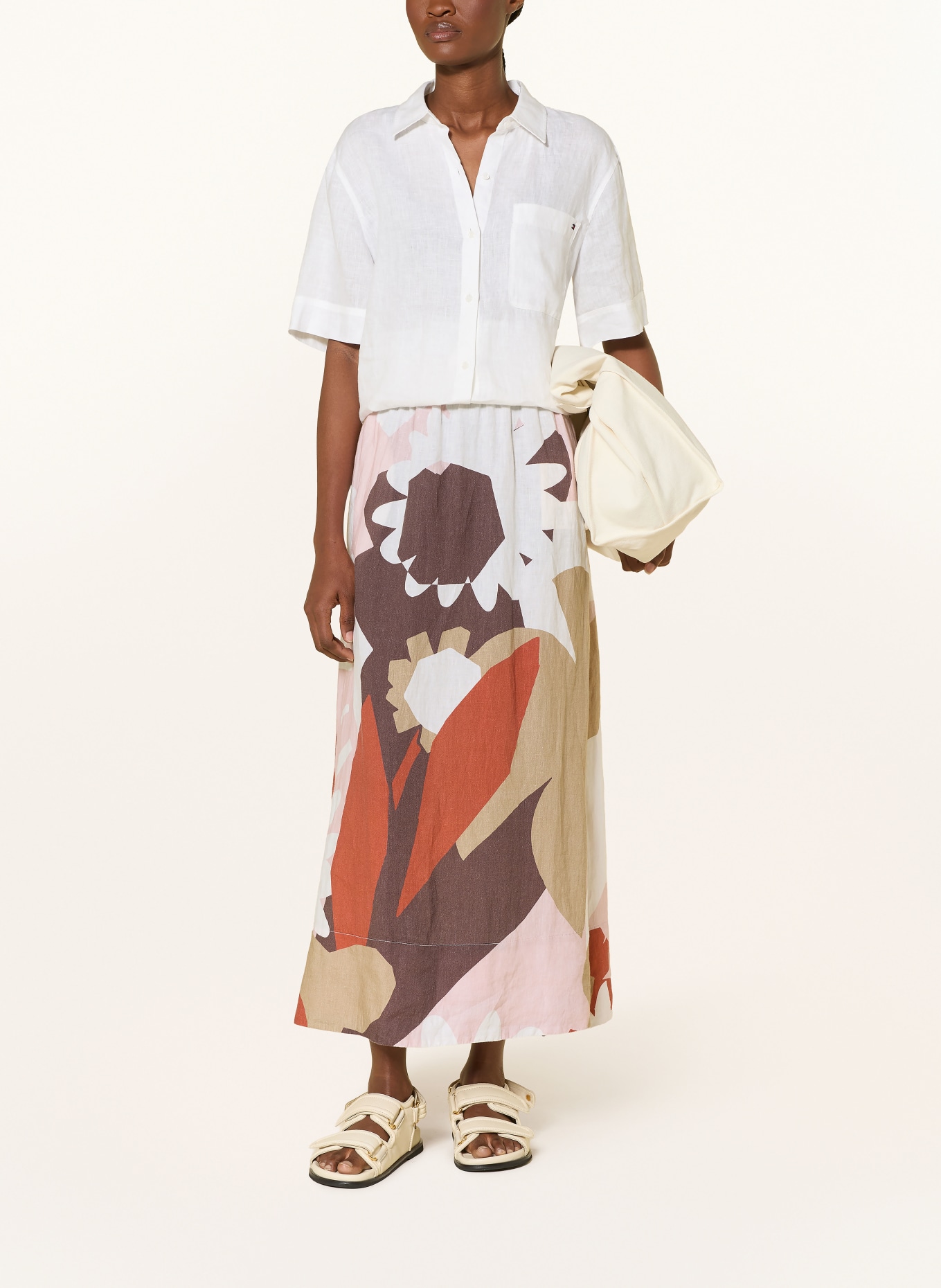 KnowledgeCotton Apparel linen skirt: CREAM / DARK ORANGE / KHAKI