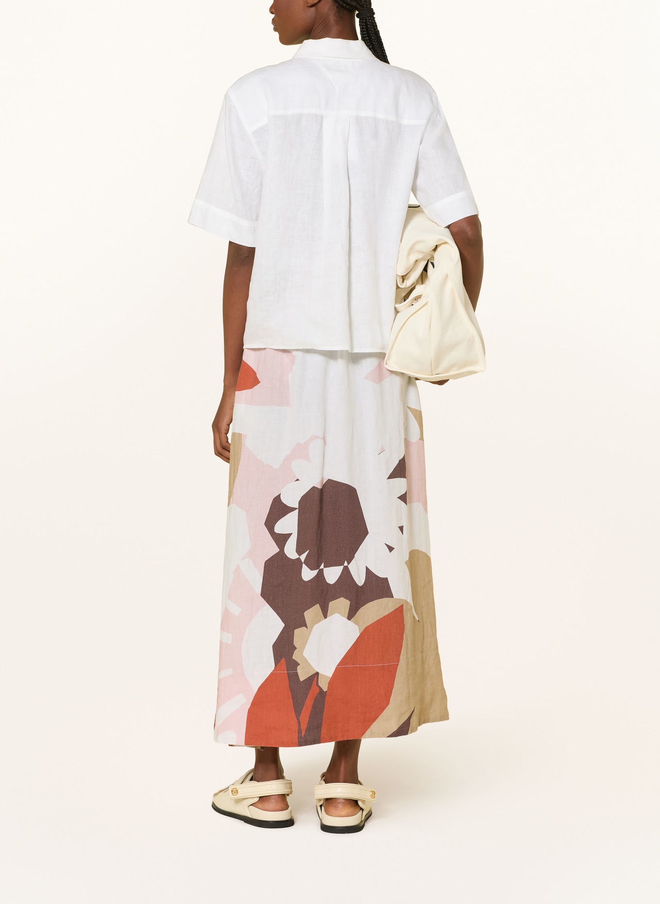 KnowledgeCotton Apparel linen skirt: CREAM / DARK ORANGE / KHAKI