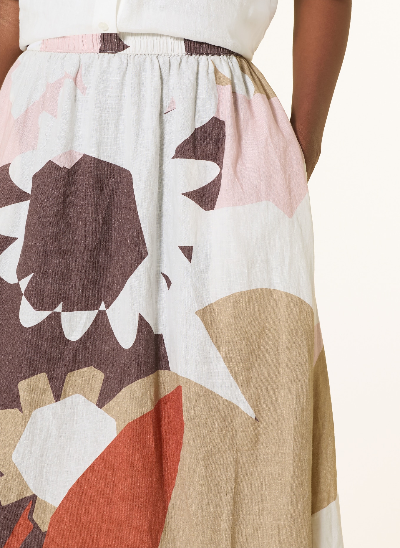KnowledgeCotton Apparel linen skirt: CREAM / DARK ORANGE / KHAKI
