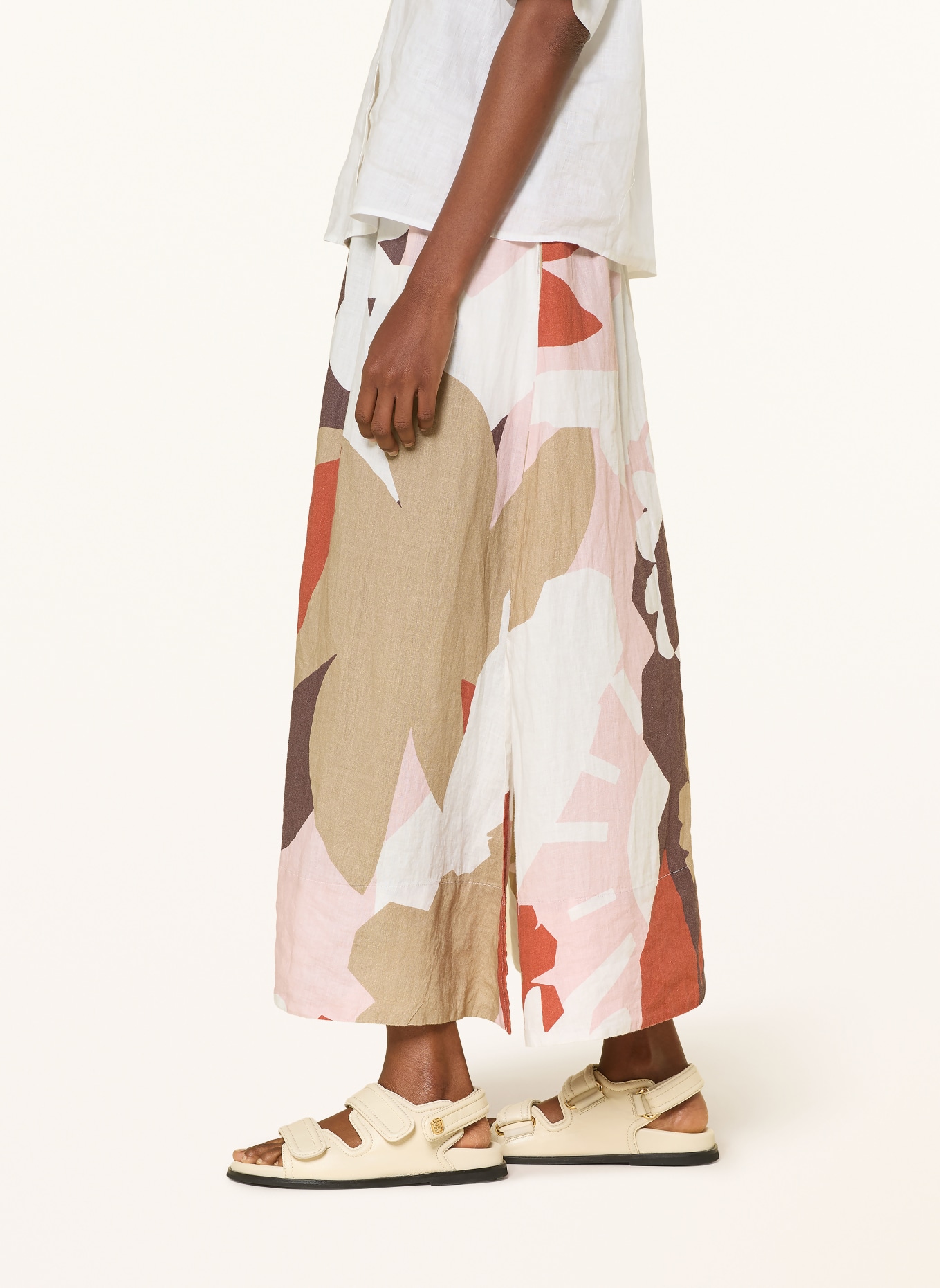 KnowledgeCotton Apparel linen skirt: CREAM / DARK ORANGE / KHAKI