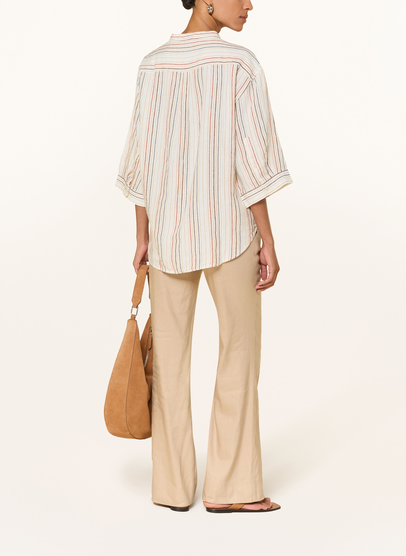 KnowledgeCotton Apparel Leinenbluse mit 3/4-Arm: BEIGE / ROT / DUNKELBLAU