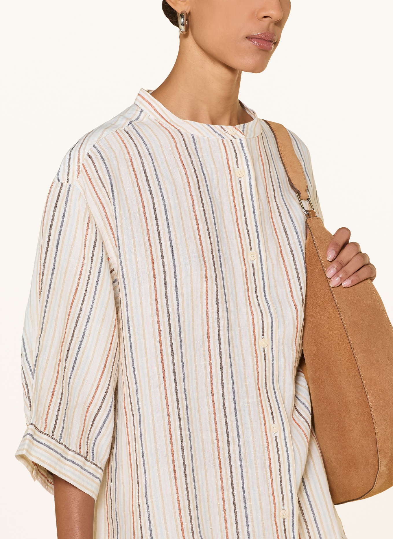 KnowledgeCotton Apparel Leinenbluse mit 3/4-Arm: BEIGE / ROT / DUNKELBLAU