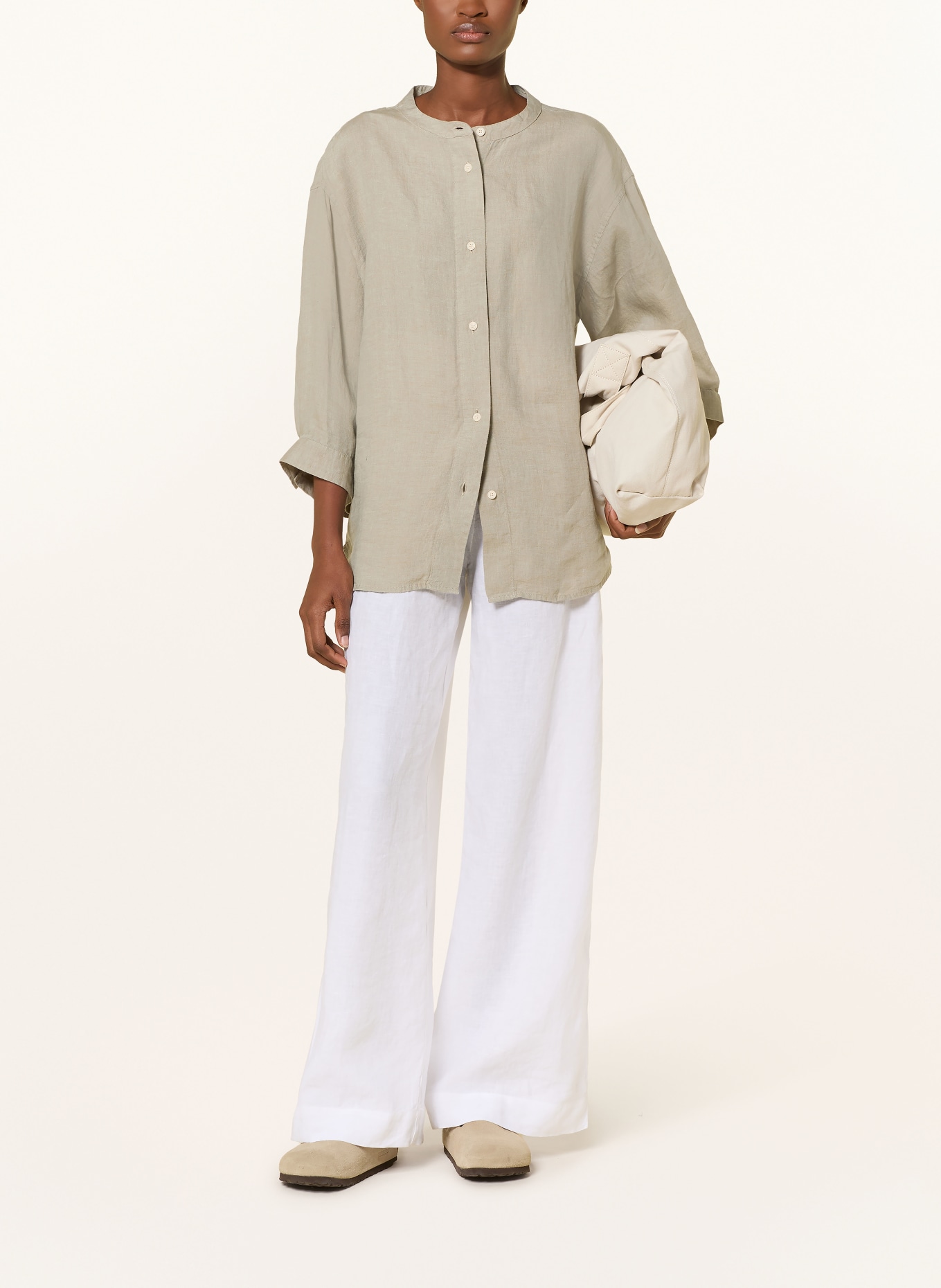 KnowledgeCotton Apparel Leinenbluse mit 3/4-Arm: BEIGE