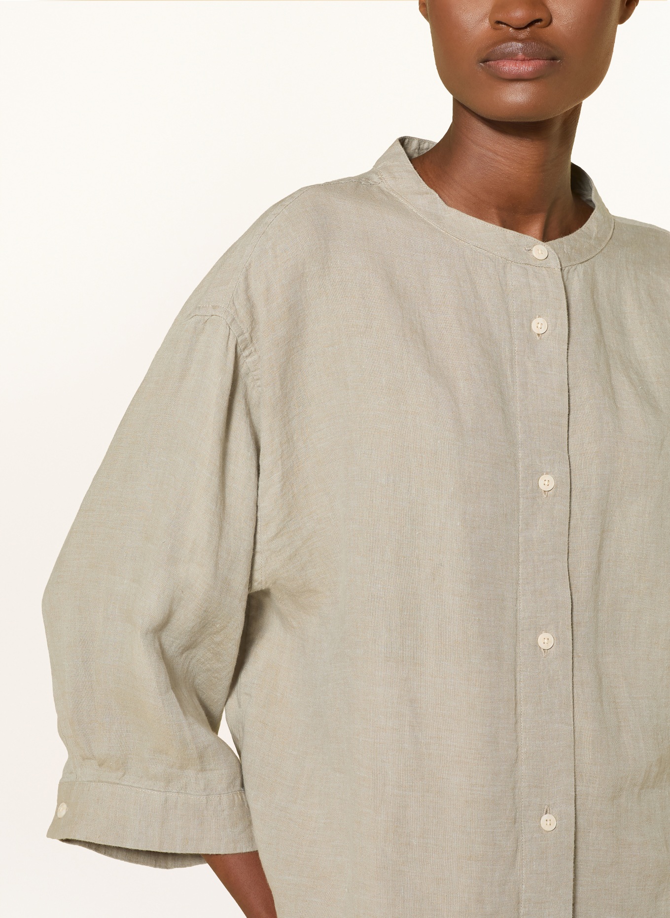 KnowledgeCotton Apparel Leinenbluse mit 3/4-Arm: BEIGE