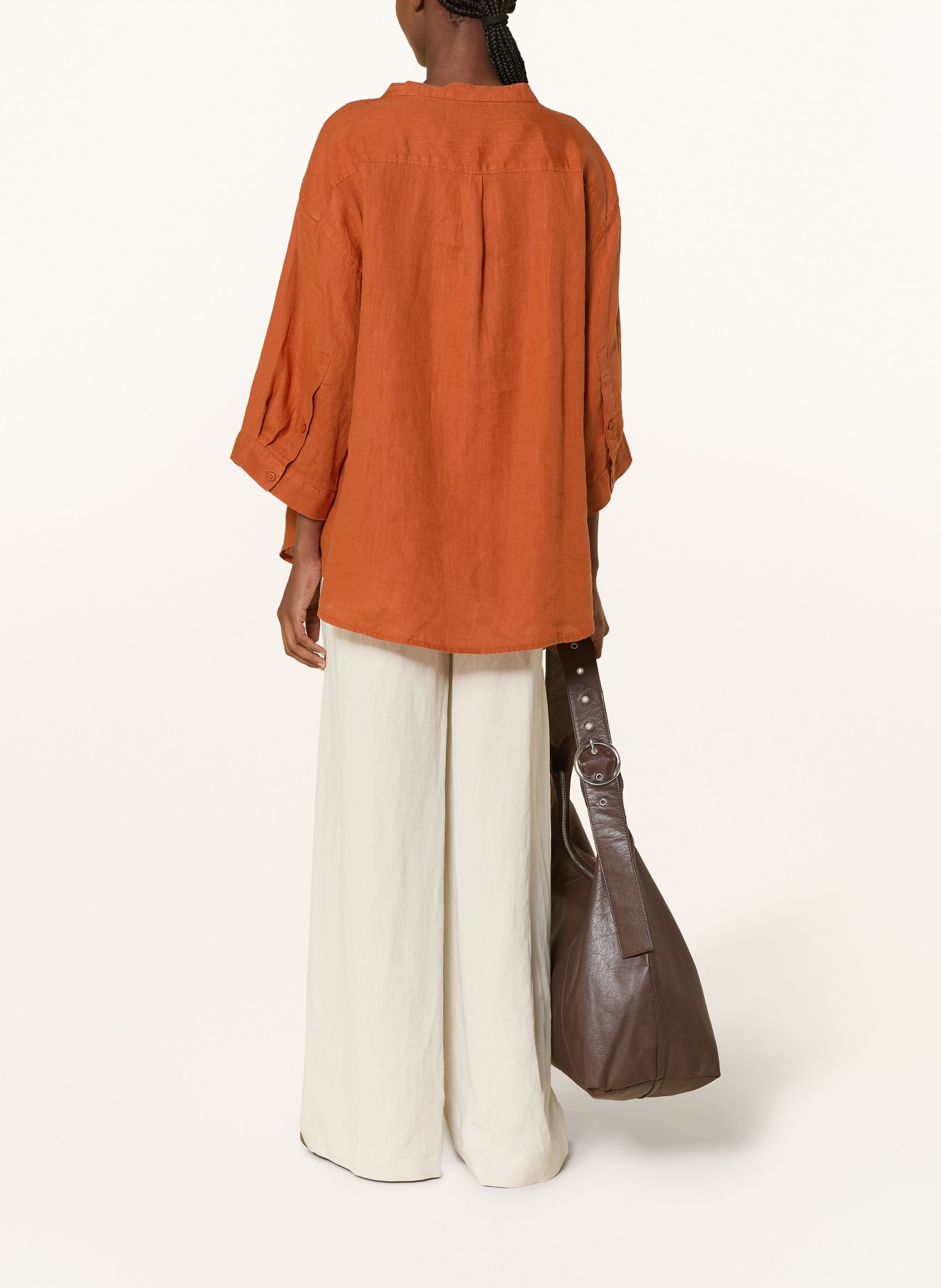 KnowledgeCotton Apparel Leinenbluse mit 3/4-Arm: DUNKELORANGE