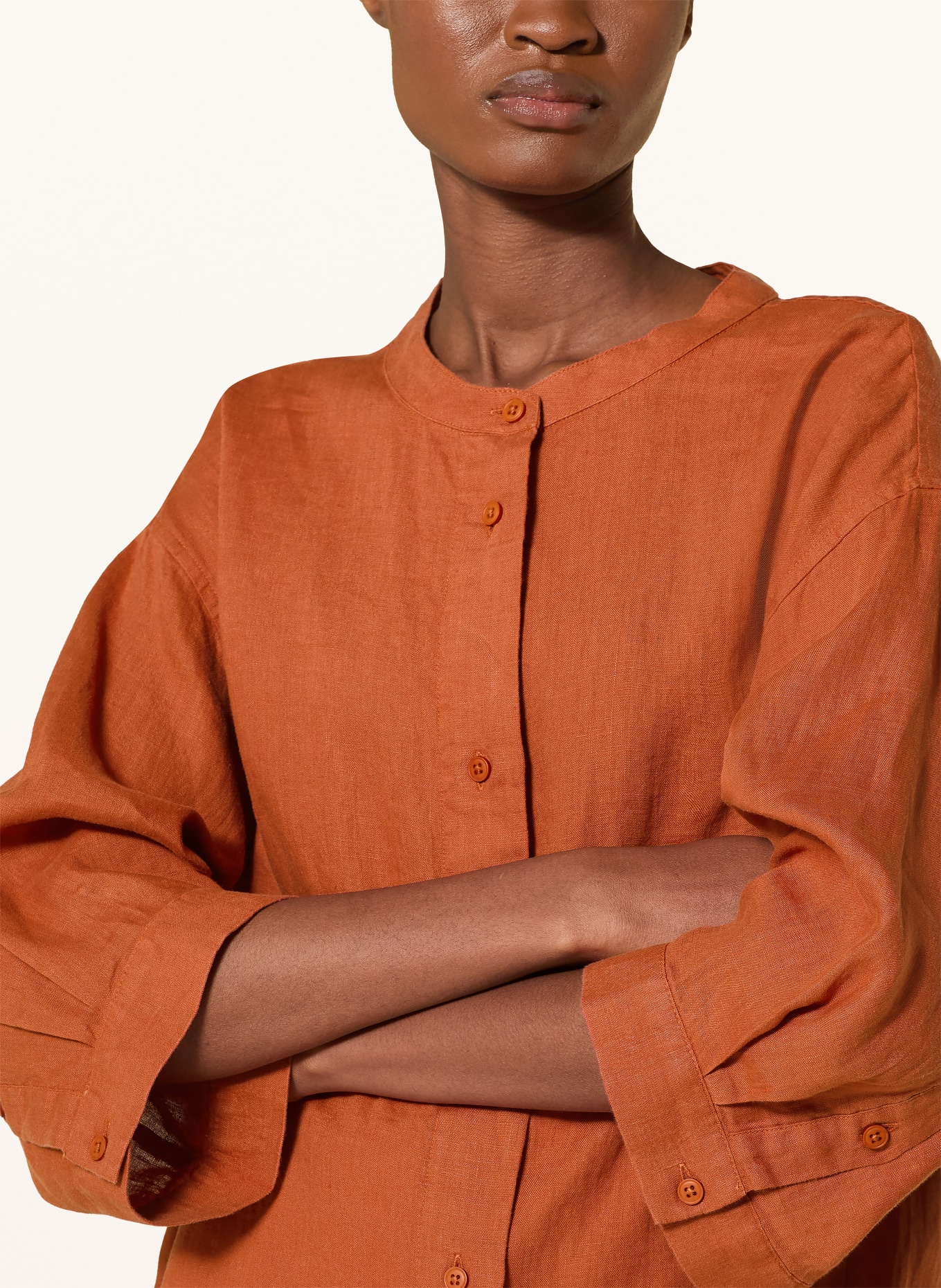 KnowledgeCotton Apparel Leinenbluse mit 3/4-Arm: DUNKELORANGE