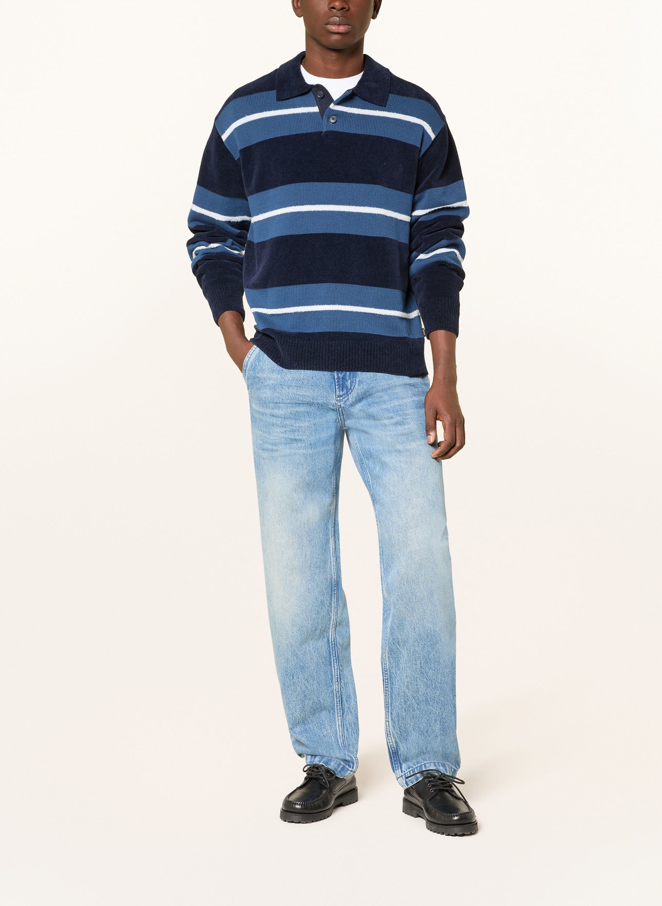 BOSS Strick-Poloshirt AMBURGH: DUNKELBLAU / HELLBLAU / BLAU