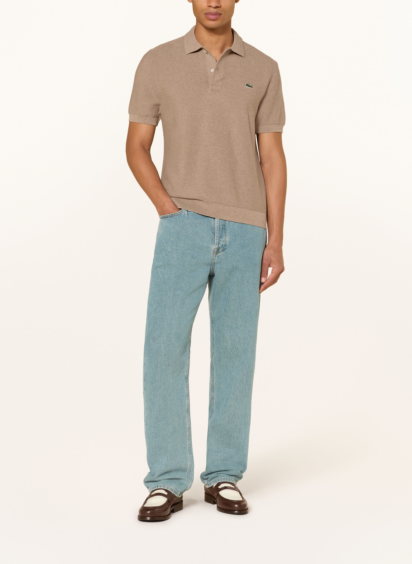 LACOSTE Pletené polo tričko Classic Fit: HNĚDÁ