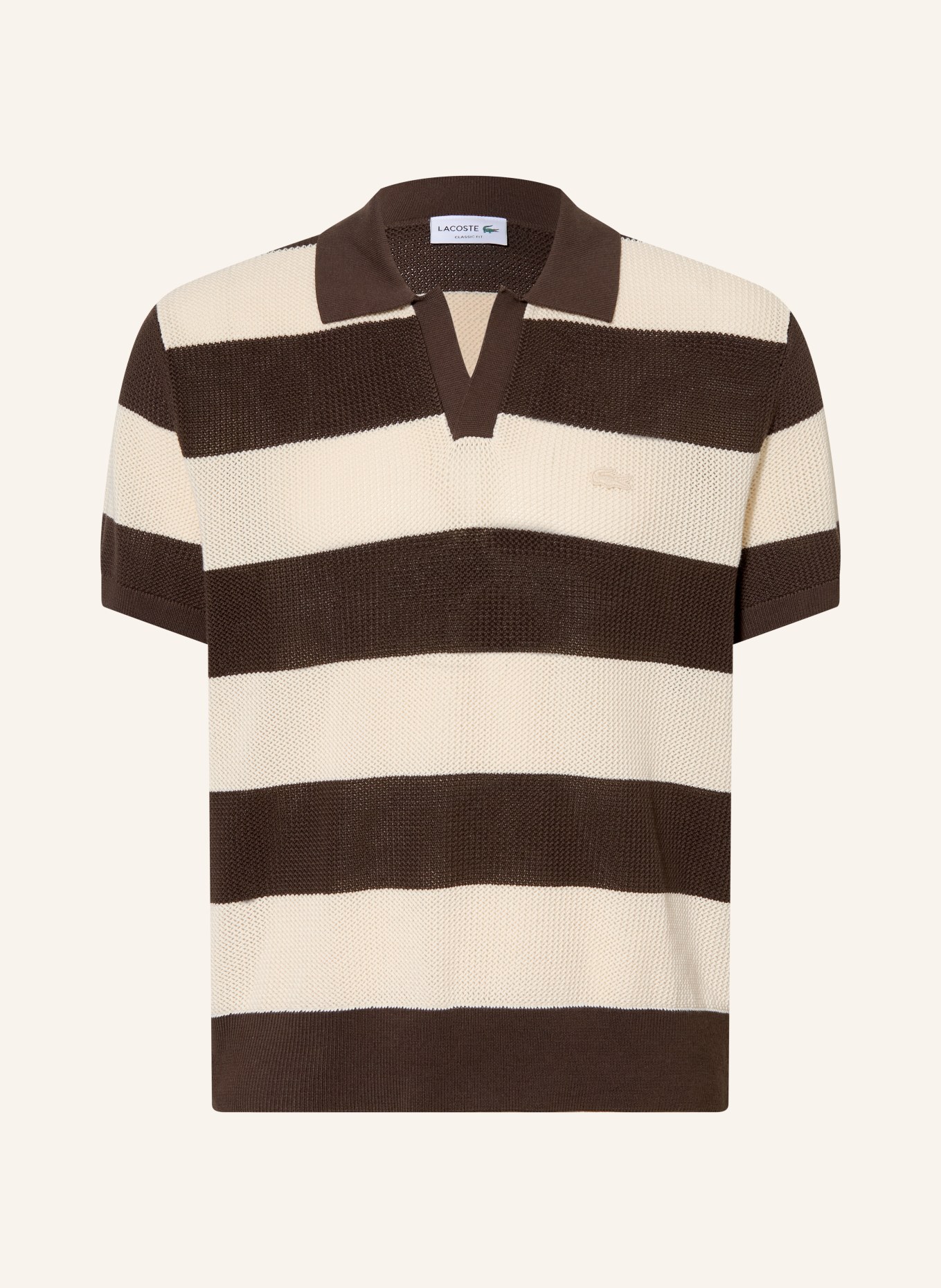 LACOSTE Strick-Poloshirt: HELLBRAUN / DUNKELBRAUN