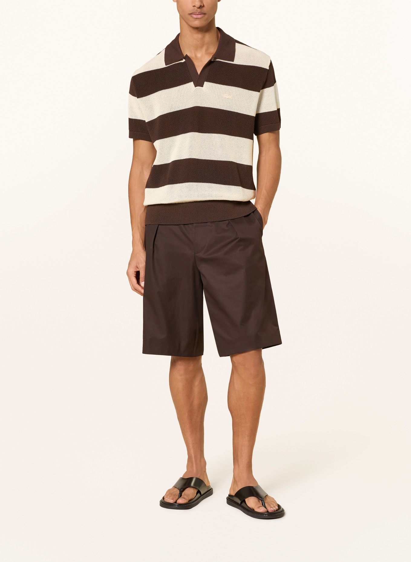 LACOSTE Strick-Poloshirt: HELLBRAUN / DUNKELBRAUN