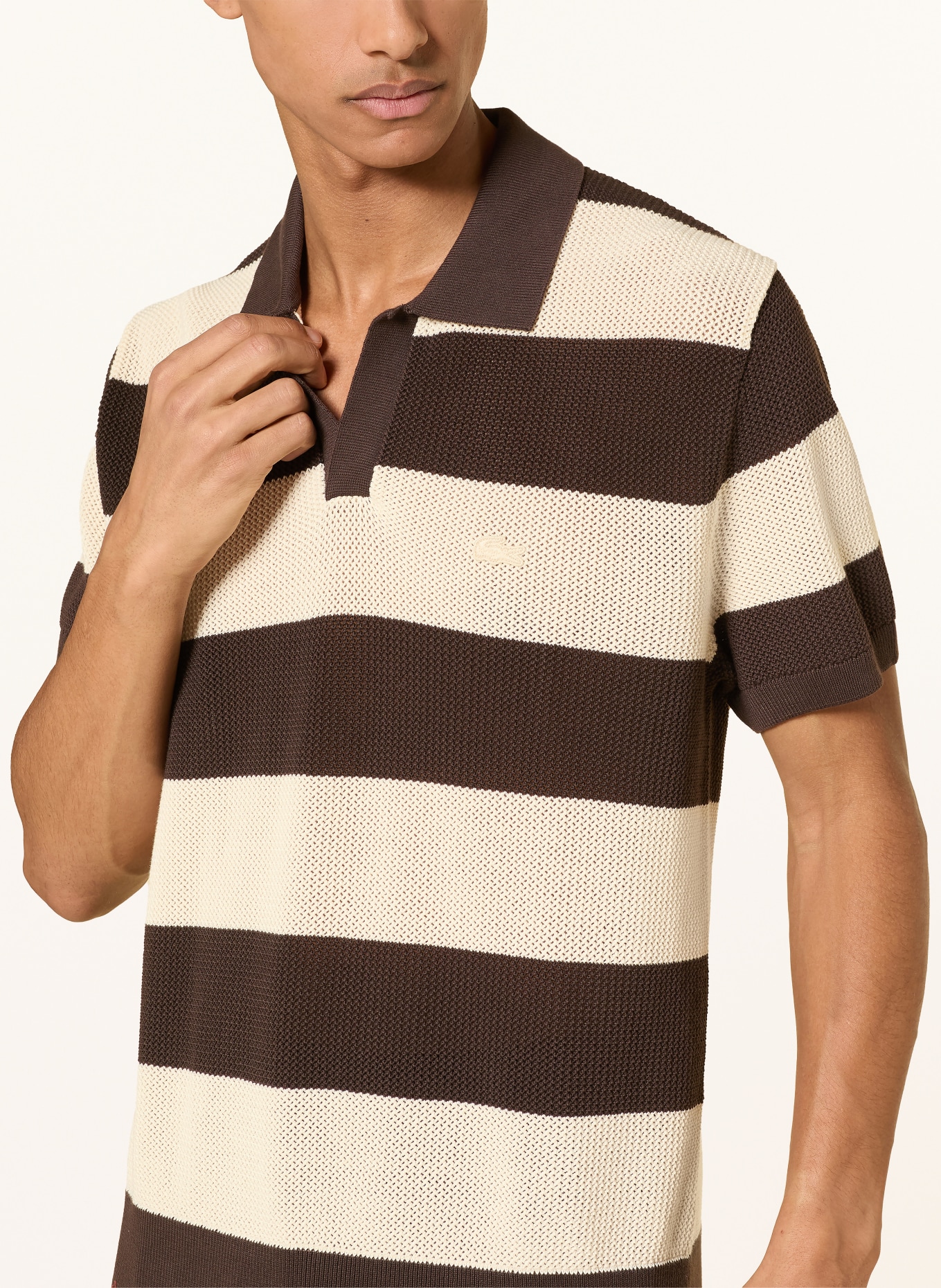 LACOSTE Strick-Poloshirt: HELLBRAUN / DUNKELBRAUN