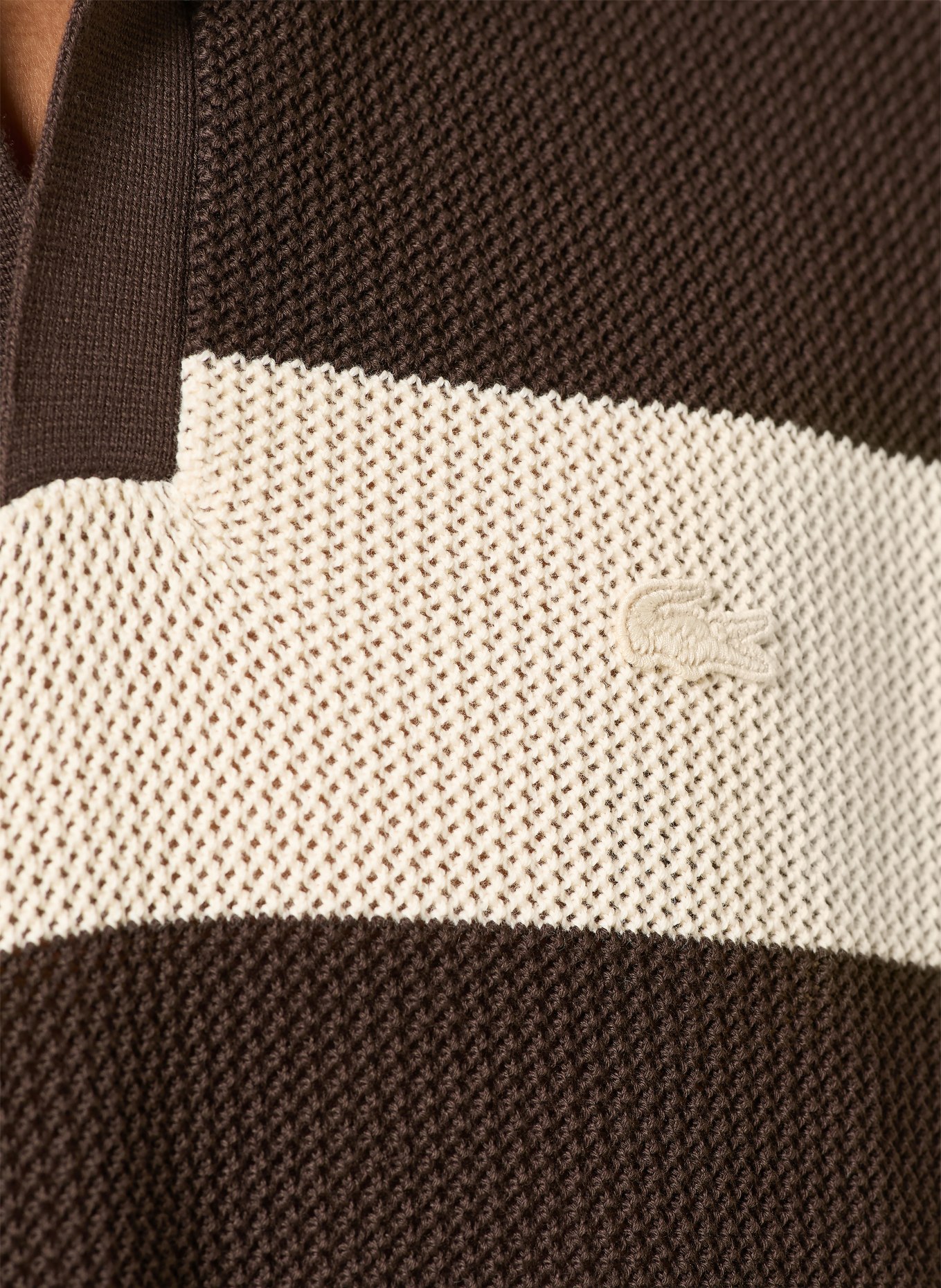 LACOSTE Strick-Poloshirt: HELLBRAUN / DUNKELBRAUN