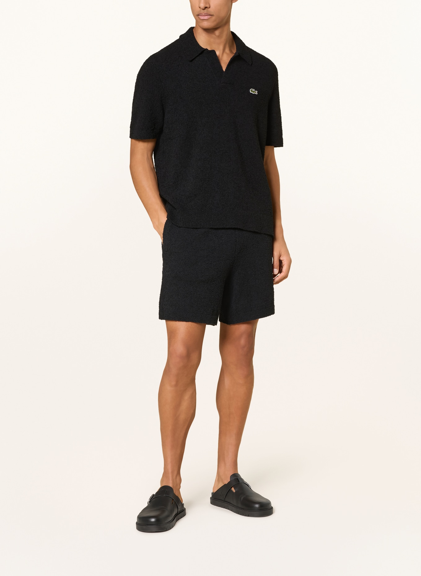 LACOSTE Frottee-Poloshirt: SCHWARZ