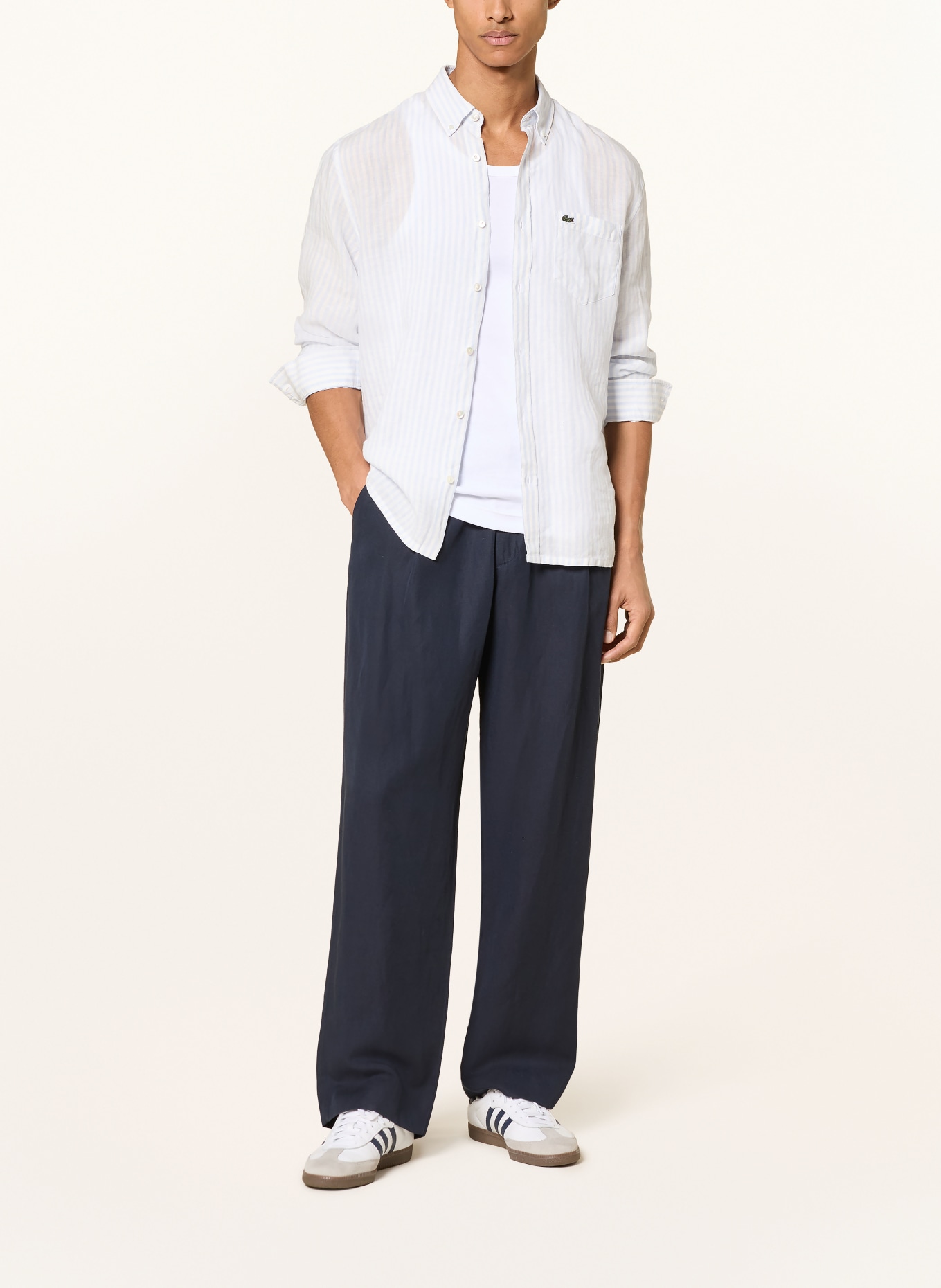 LACOSTE Hemd Regular Fit: WEISS / HELLBLAU