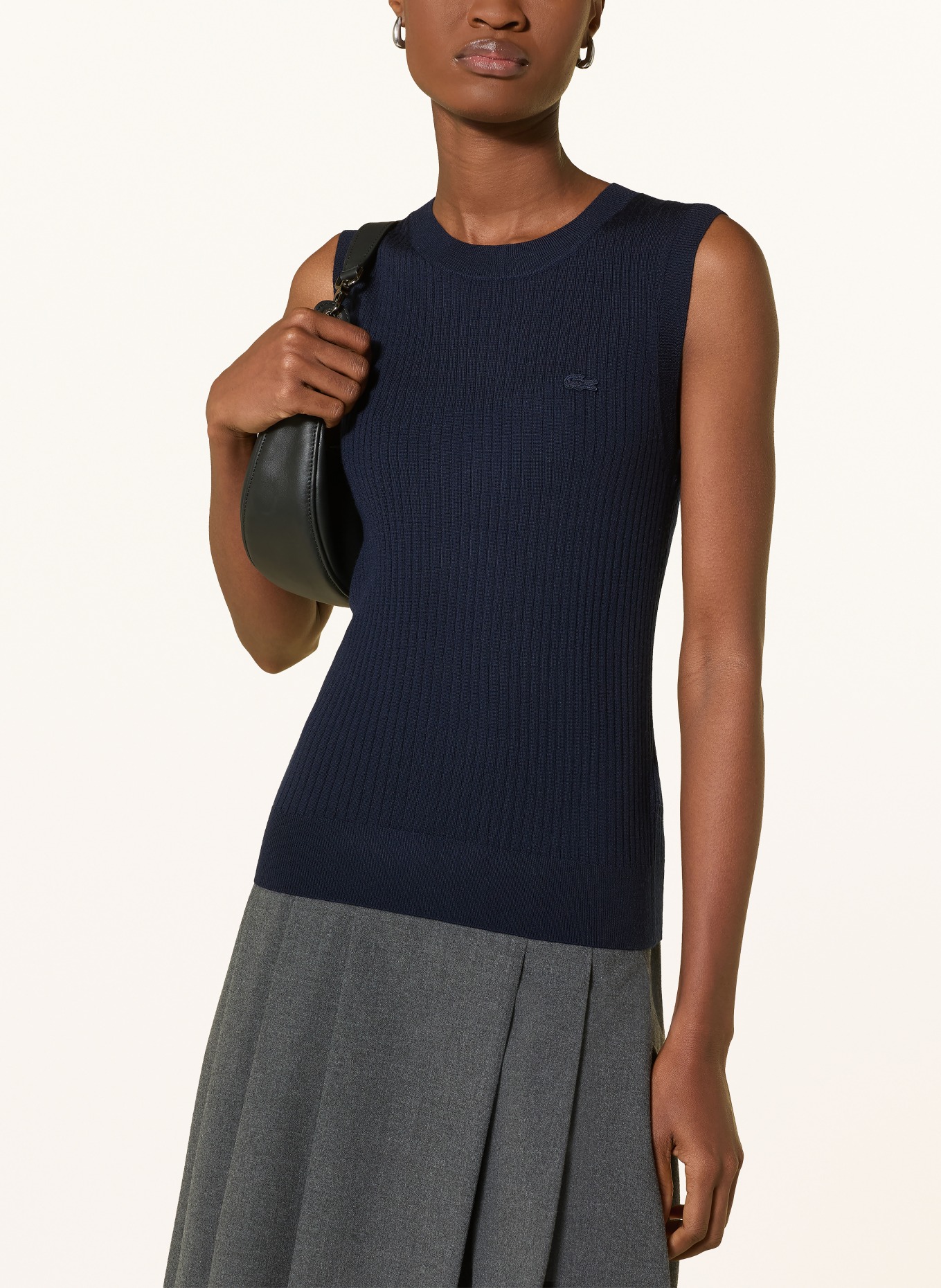 LACOSTE Haut en maille: BLEU FONCÉ