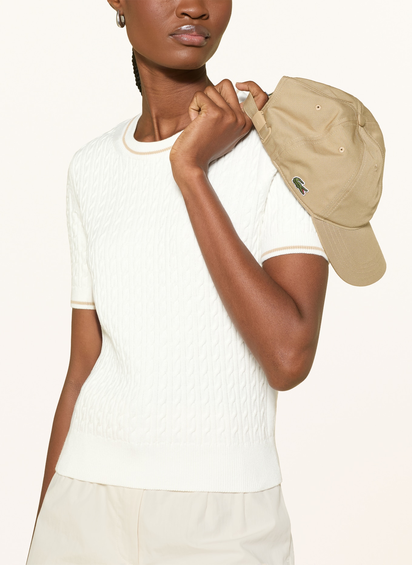 LACOSTE Knit shirt: WHITE / BEIGE