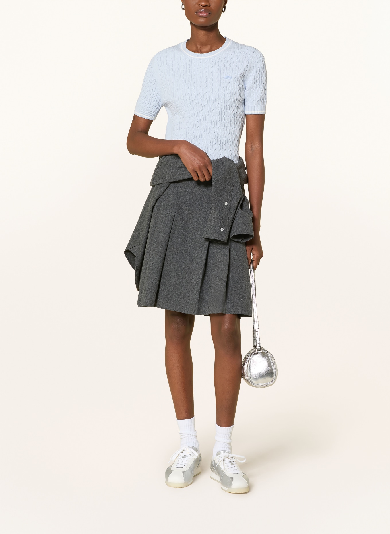 LACOSTE Pull en maille: BLEU CLAIR / BLANC