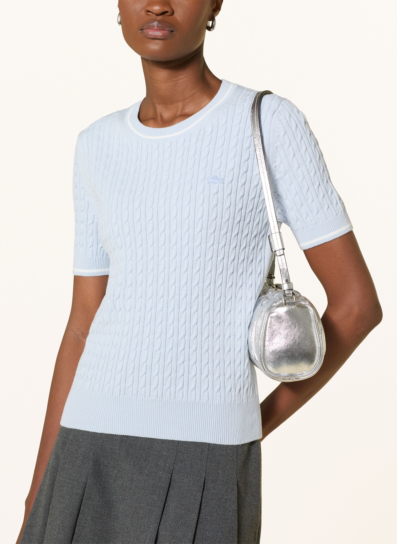 LACOSTE Pull en maille: BLEU CLAIR / BLANC